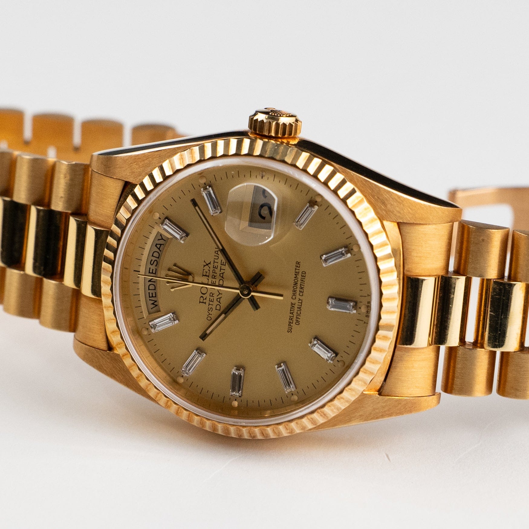 Rolex Day-Date 18238 Yellow Gold Champagne Diamond Baguette Dial (1991)