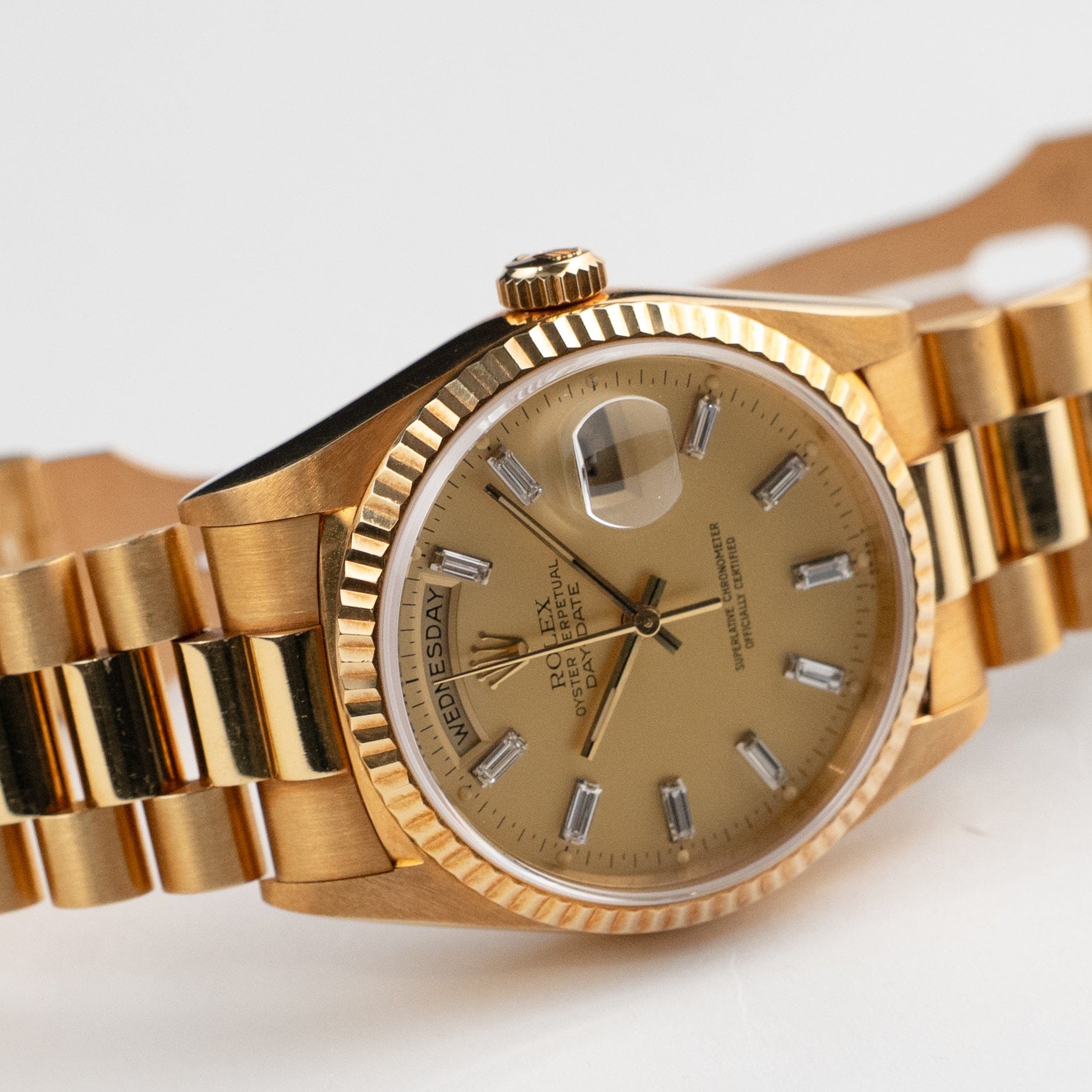 Rolex Day-Date 18238 Yellow Gold Champagne Diamond Baguette Dial (1991)