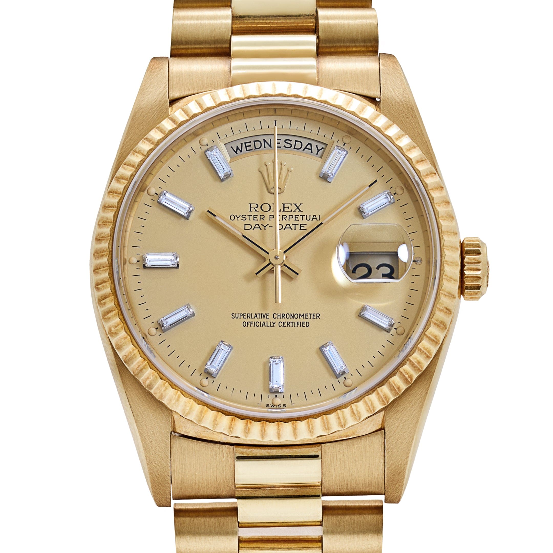 Rolex Day-Date 18238 Yellow Gold Champagne Diamond Baguette Dial (1991)
