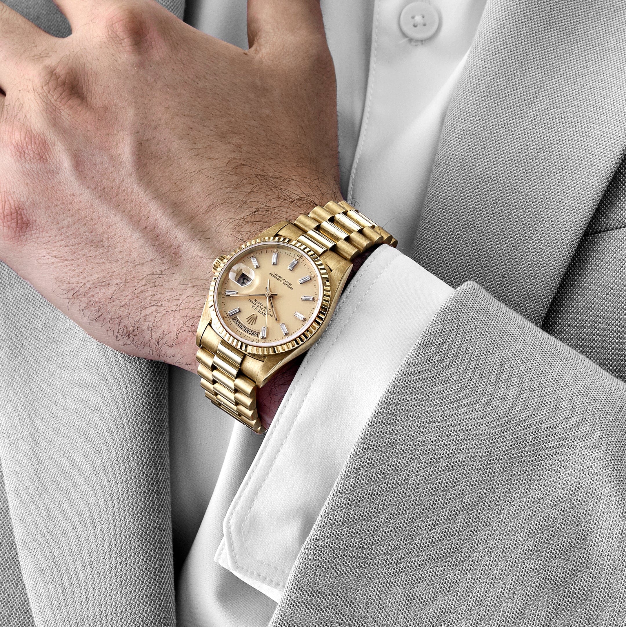 Rolex Day-Date 18238 Yellow Gold Champagne Diamond Baguette Dial (1991)
