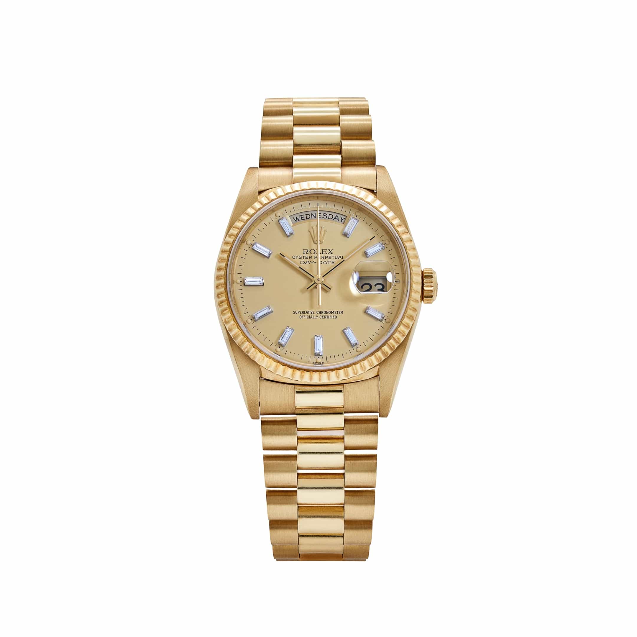 Rolex Day-Date 18238 Yellow Gold Champagne Diamond Baguette Dial (1991)