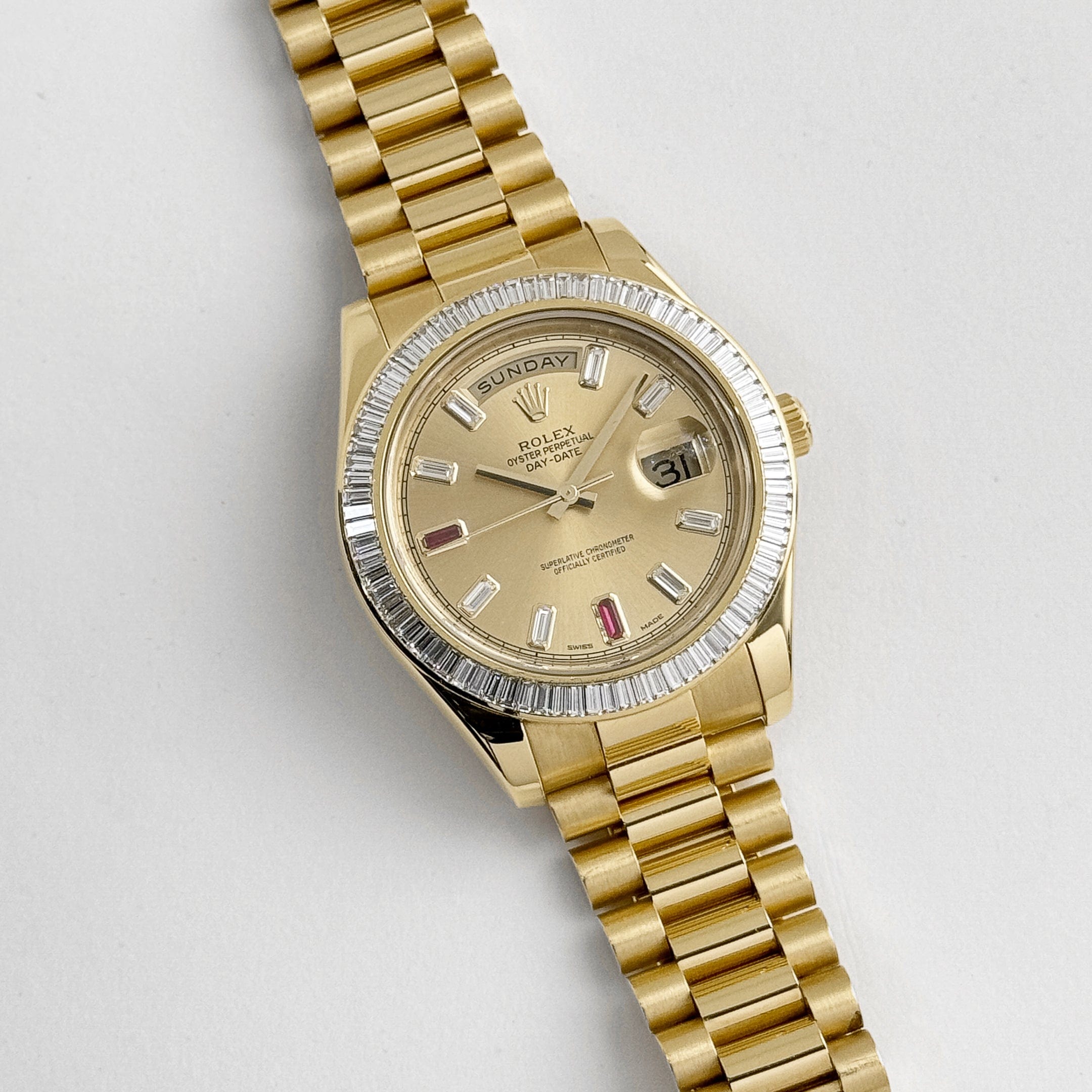 Rolex Day-Date 218398 Yellow Gold Champagne Dial Diamond Bezel (2010)