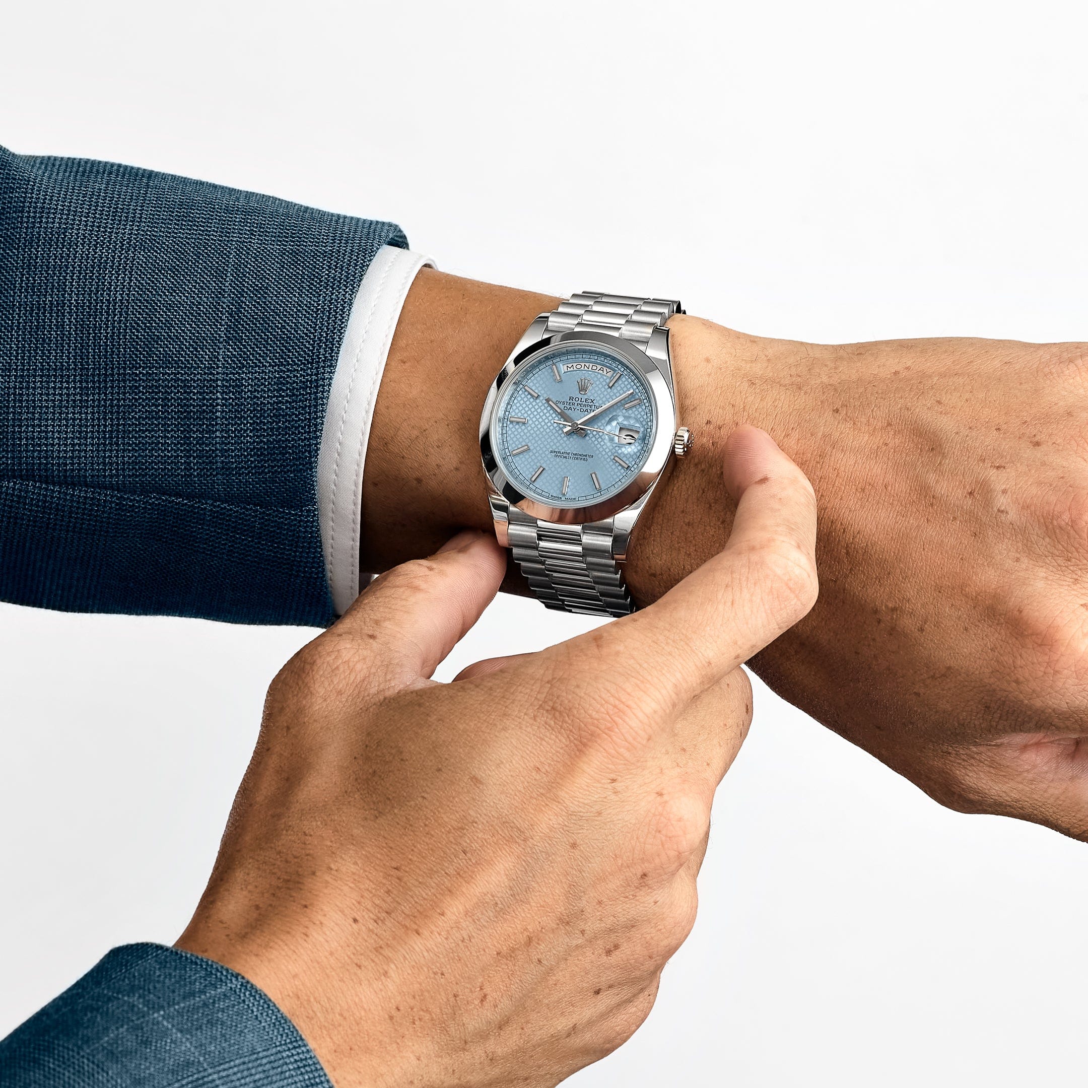 Rolex Day-Date 228206 40 Platinum Ice Blue Diagonal Motif Dial (2017)