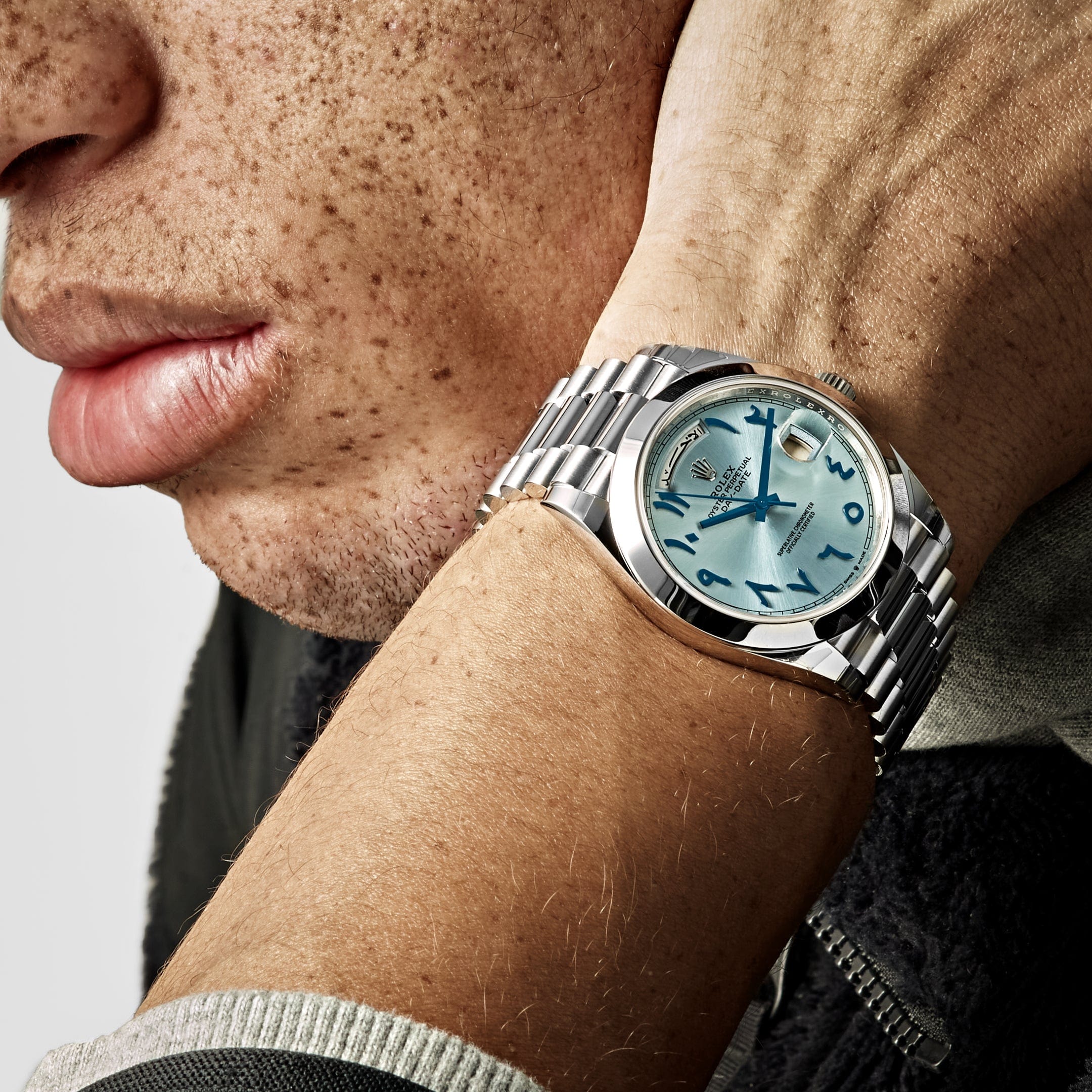 Rolex Day-Date 228206 Platinum Ice Blue Arabic Dial Smooth Dial (2023)