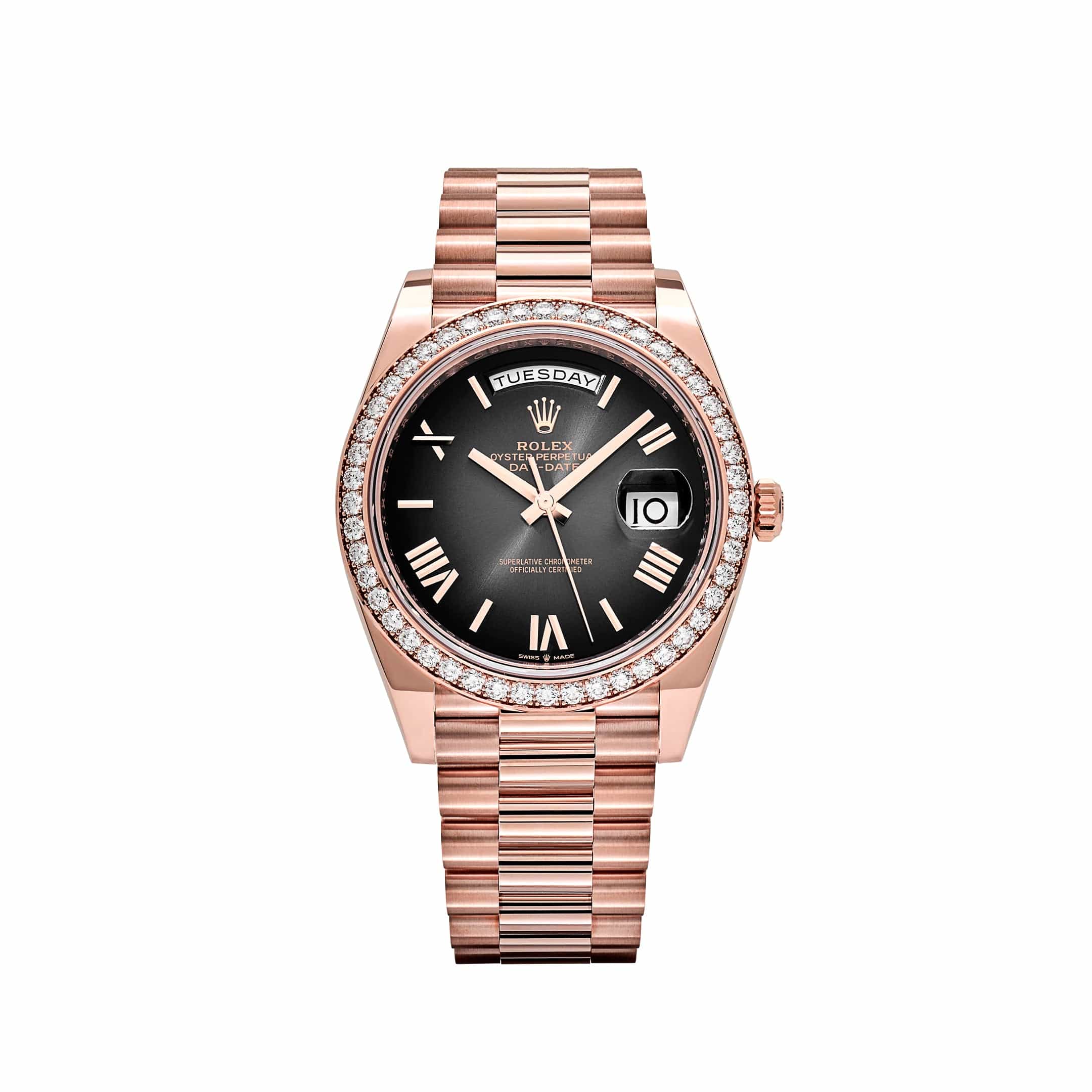 Rolex Day-Date 228345RBR Rose Gold Diamond Bezel Slate Ombre Dial