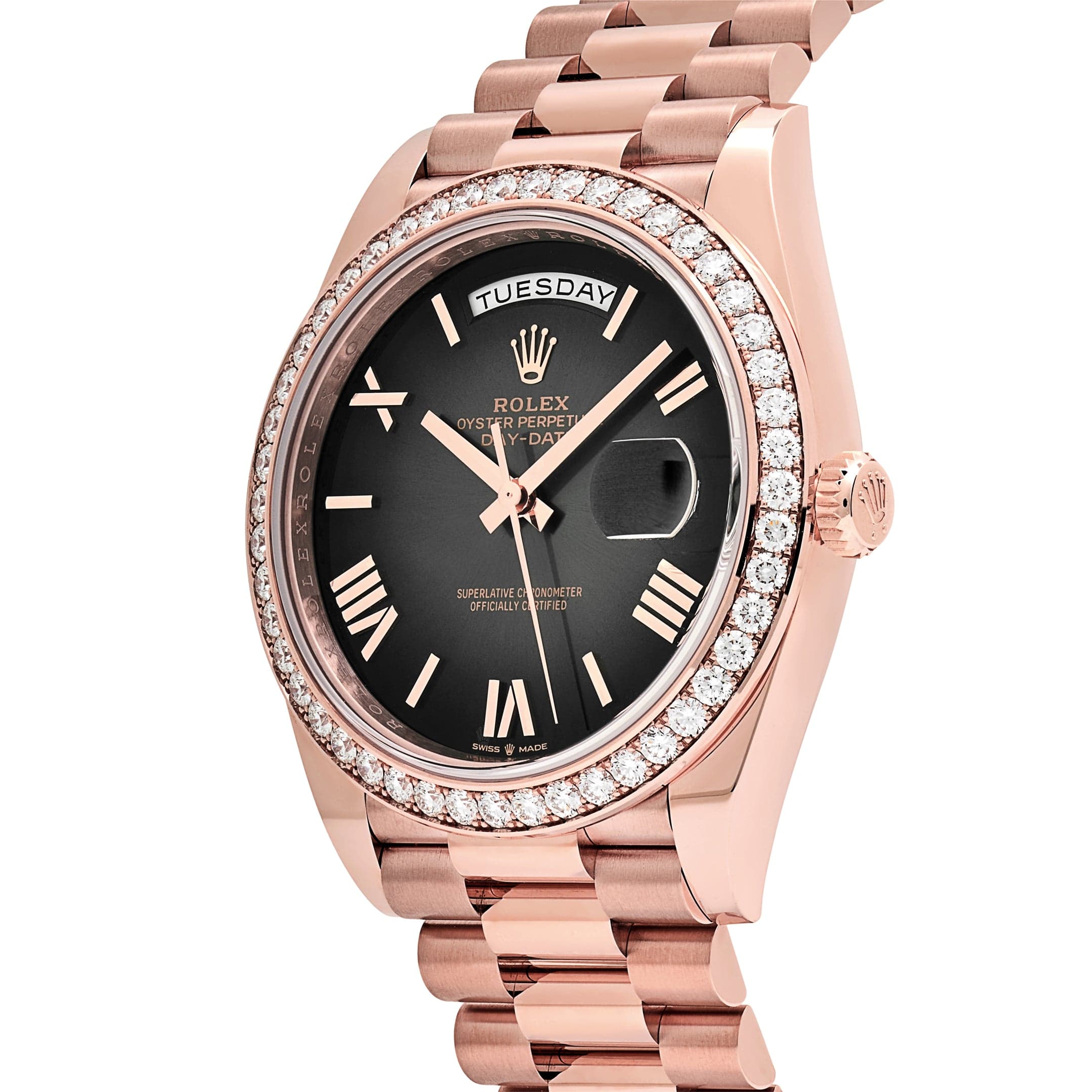 Rolex Day-Date 228345RBR Rose Gold Diamond Bezel Slate Ombre Dial