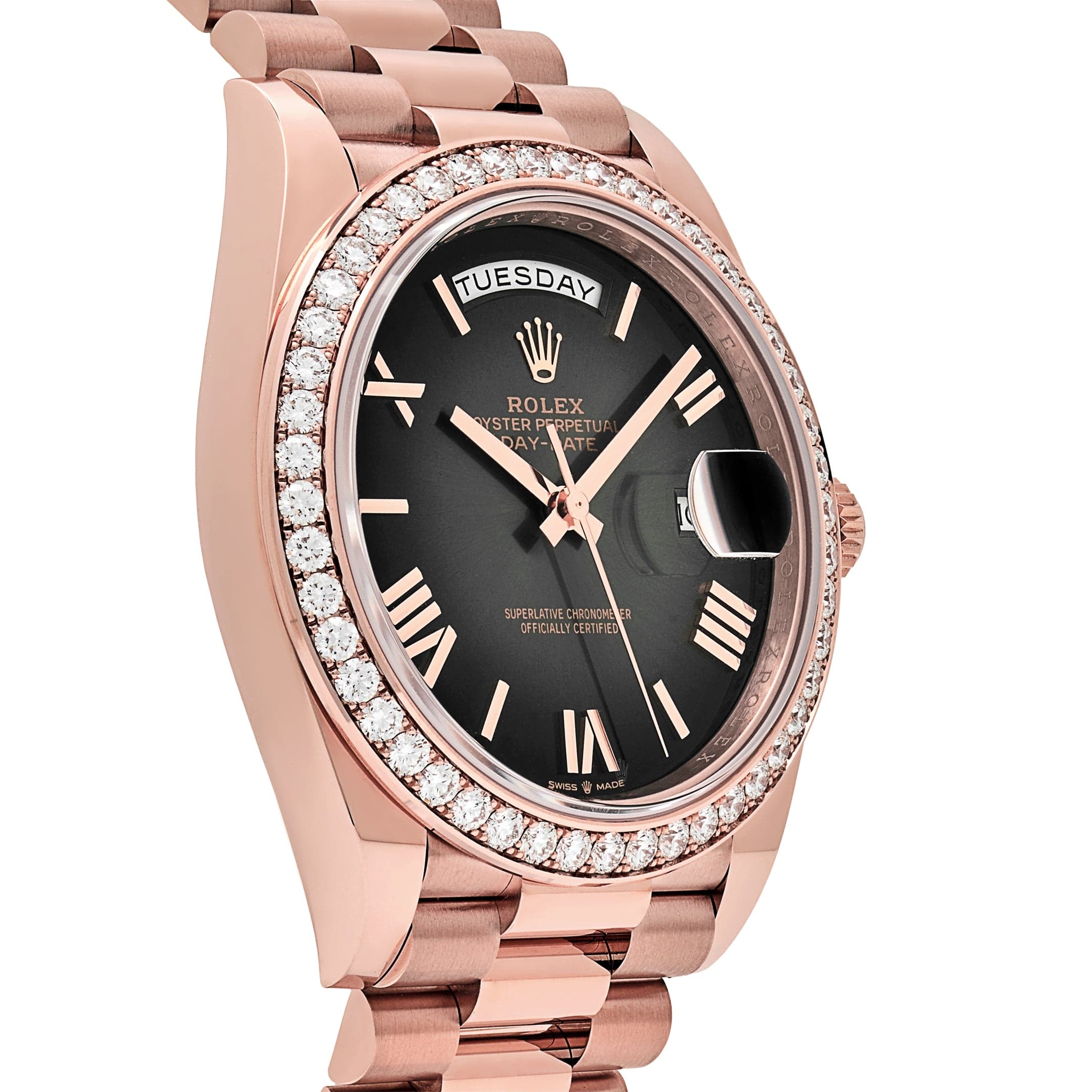 Rolex Day-Date 228345RBR Rose Gold Diamond Bezel Slate Ombre Dial