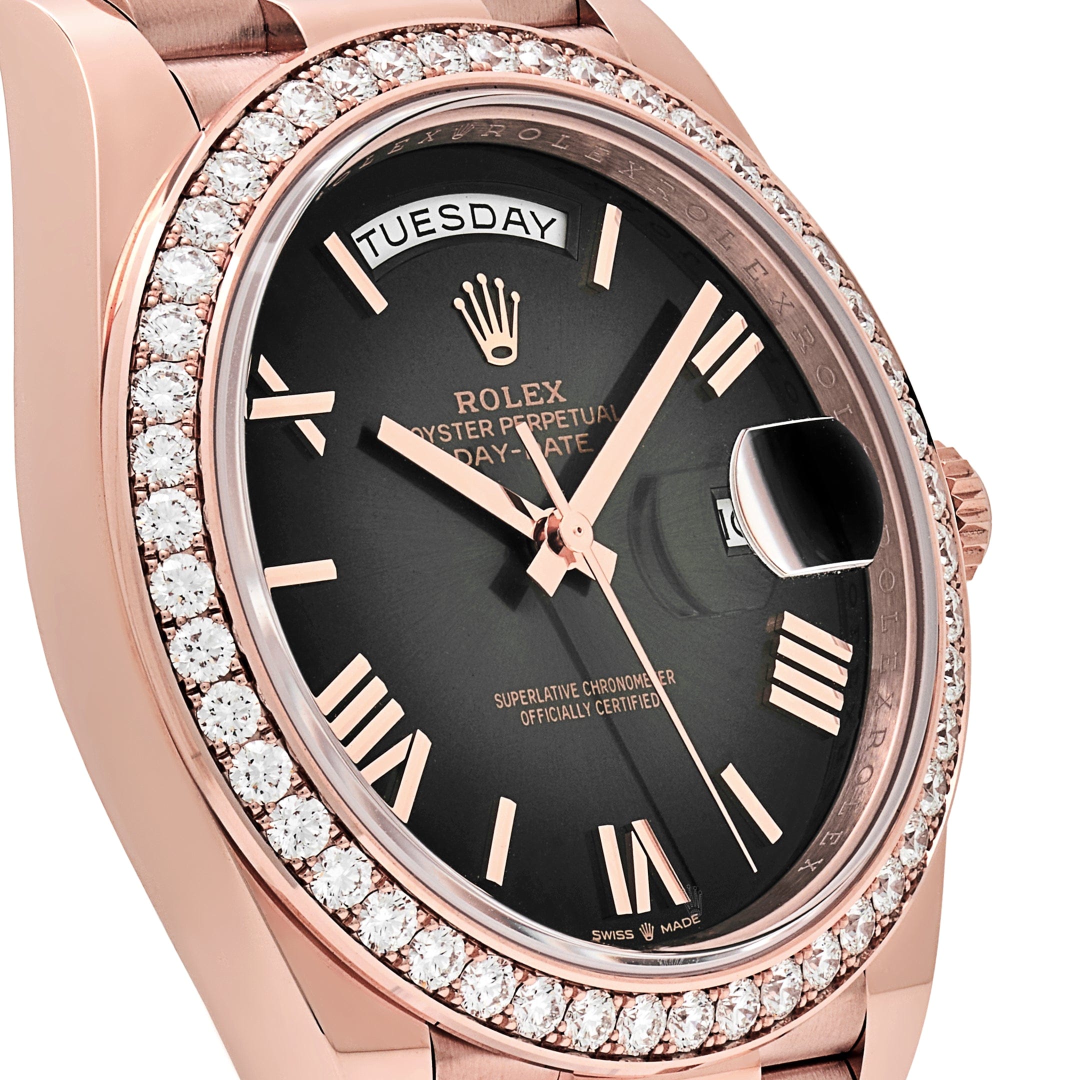 Rolex Day-Date 228345RBR Rose Gold Diamond Bezel Slate Ombre Dial