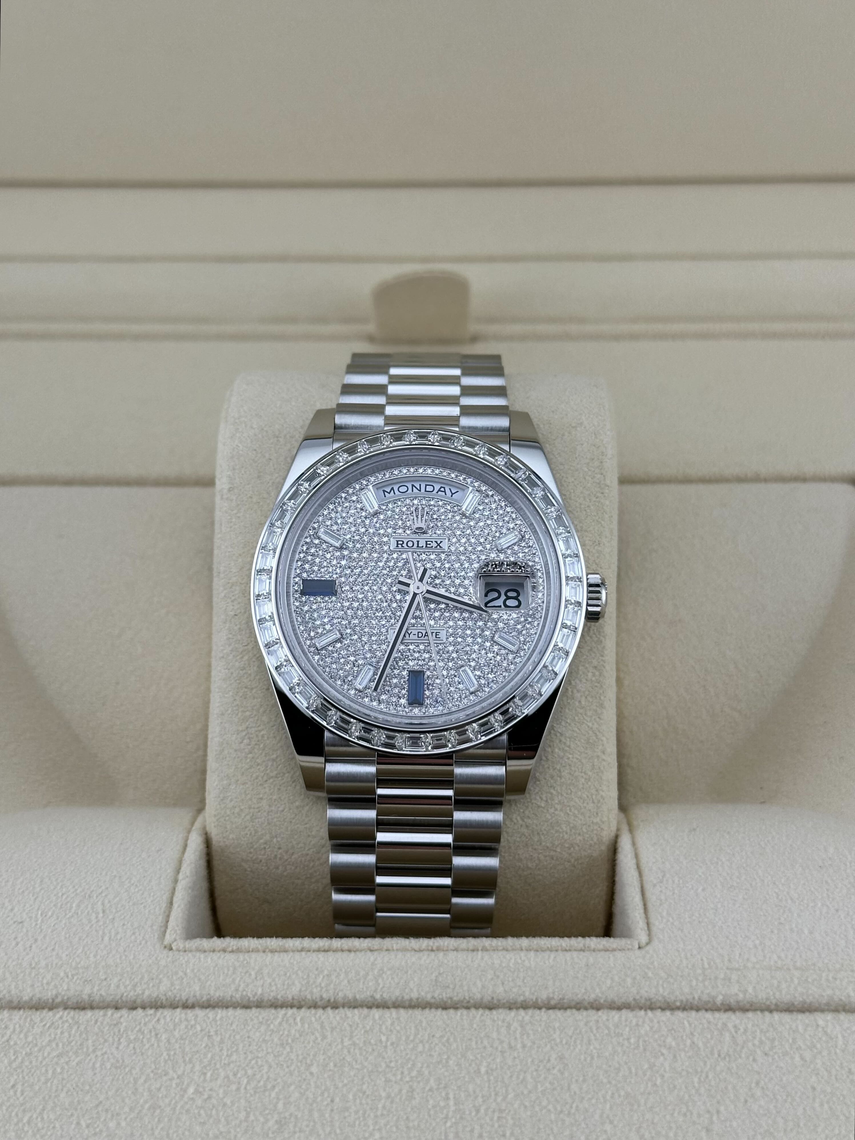 Rolex Day-Date 228396TBR Platinum Diamond Bezel Diamond-Paved Dial (2023)