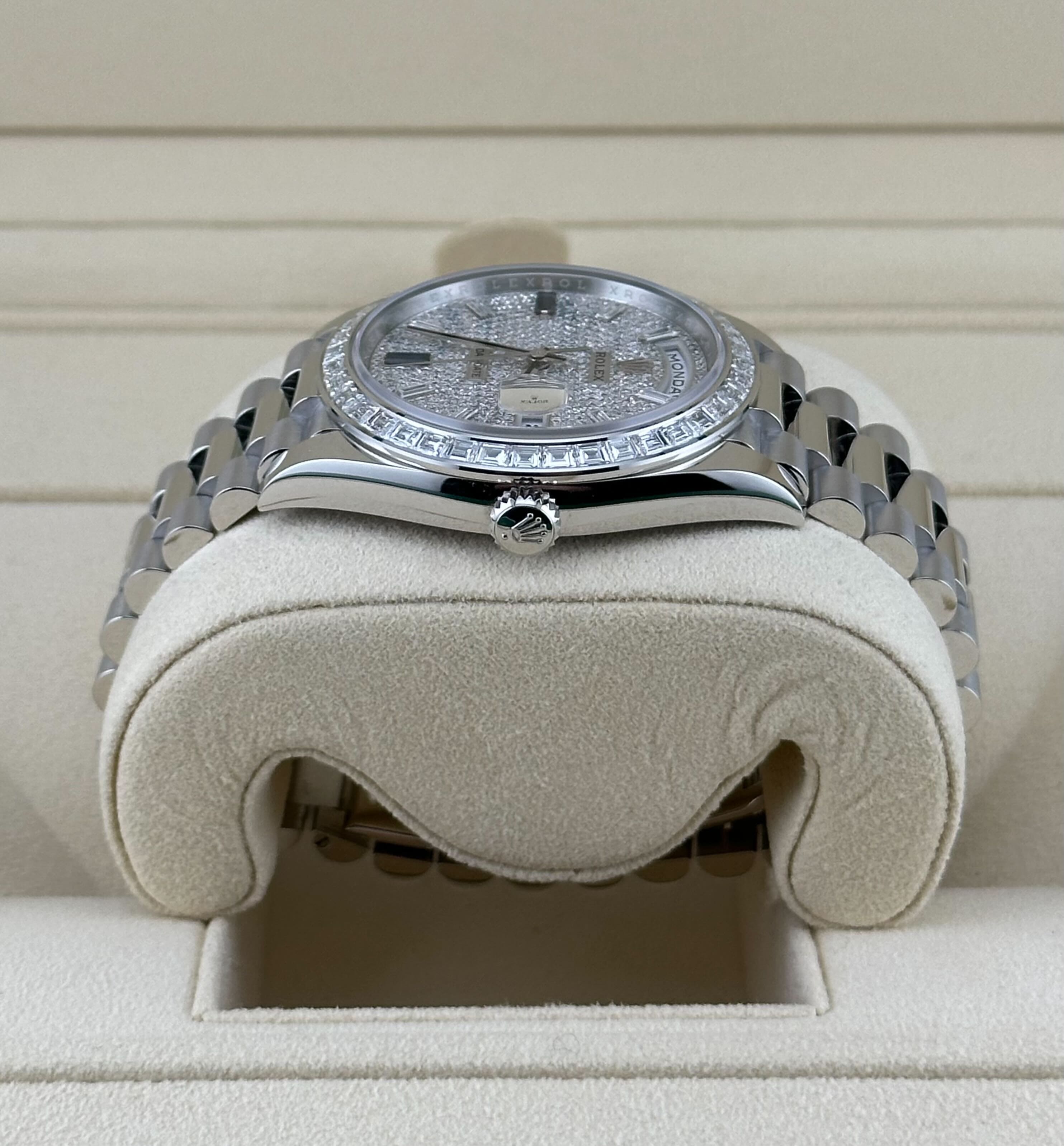 Rolex Day-Date 228396TBR Platinum Diamond Bezel Diamond-Paved Dial (2023)