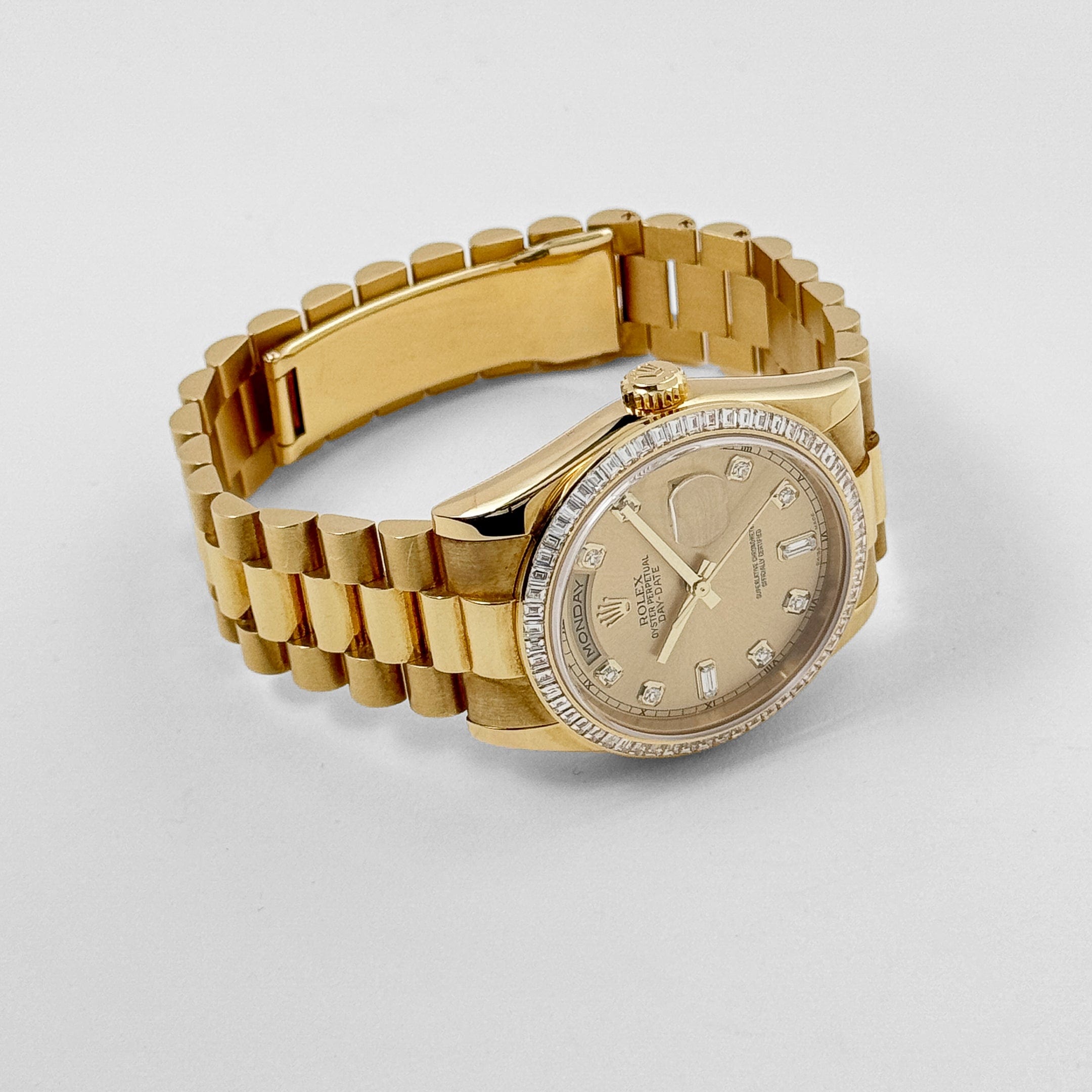 Rolex Day-Date 36 118398BR Yellow Gold Diamond Bezel Champagne Diamond Dial