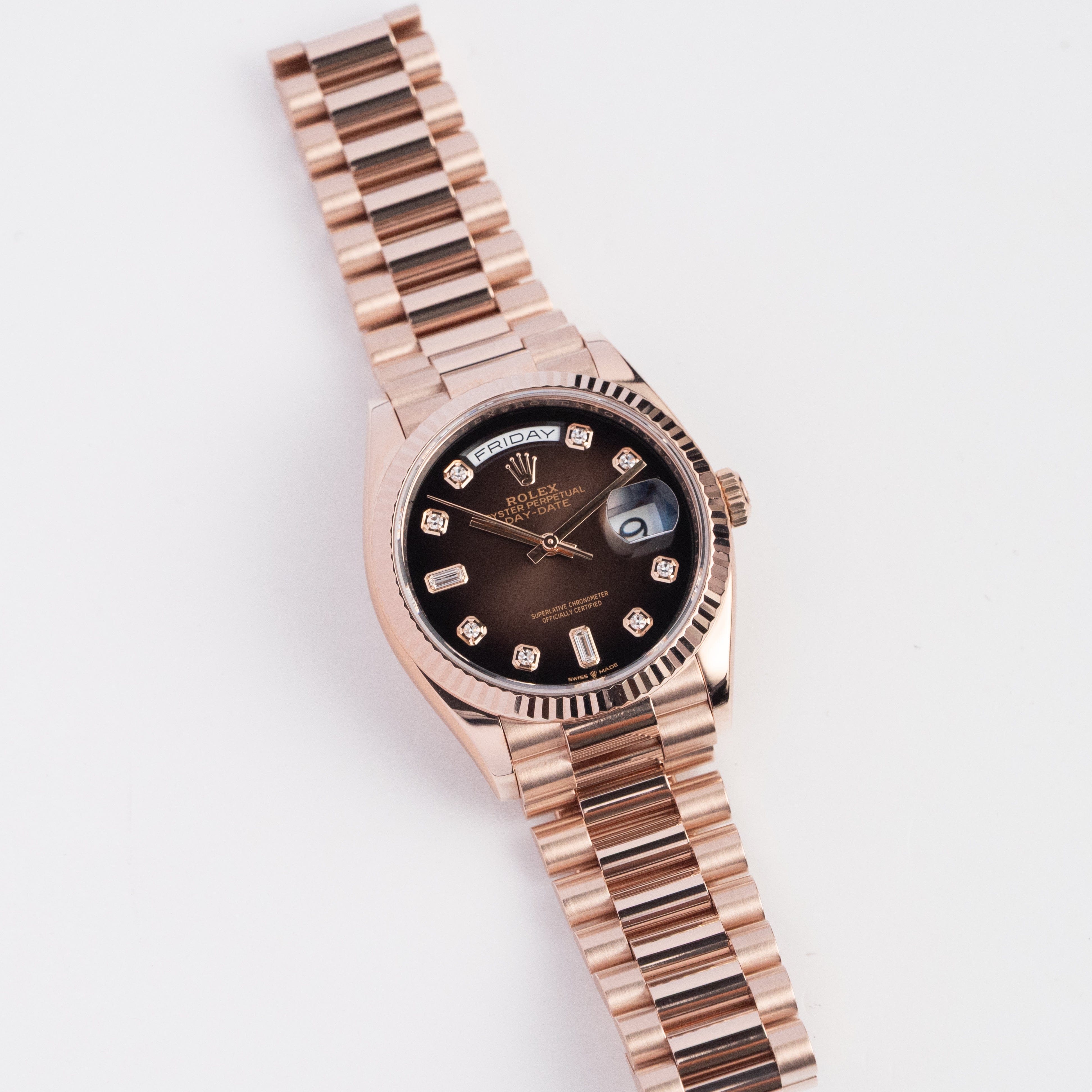 Rolex Day-Date 36 128235 Rose Gold Brown Ombre Diamond Dial (2022)