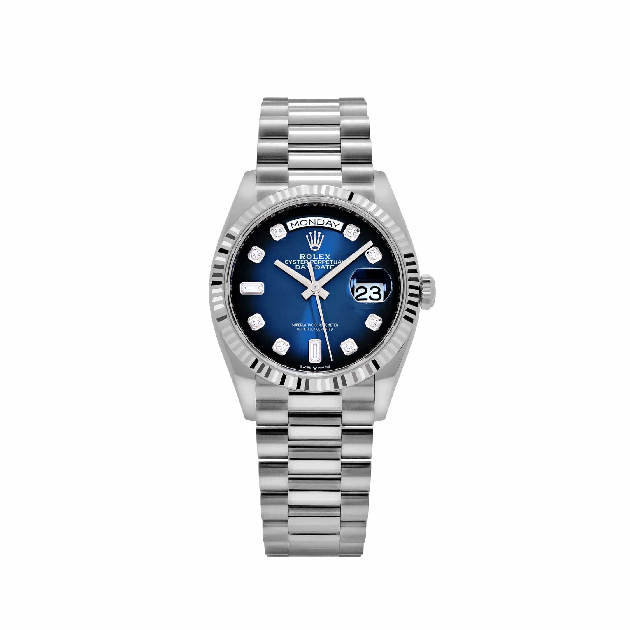 Rolex Day-Date 36 128239 White Gold Blue Ombre Diamond Dial (2023)