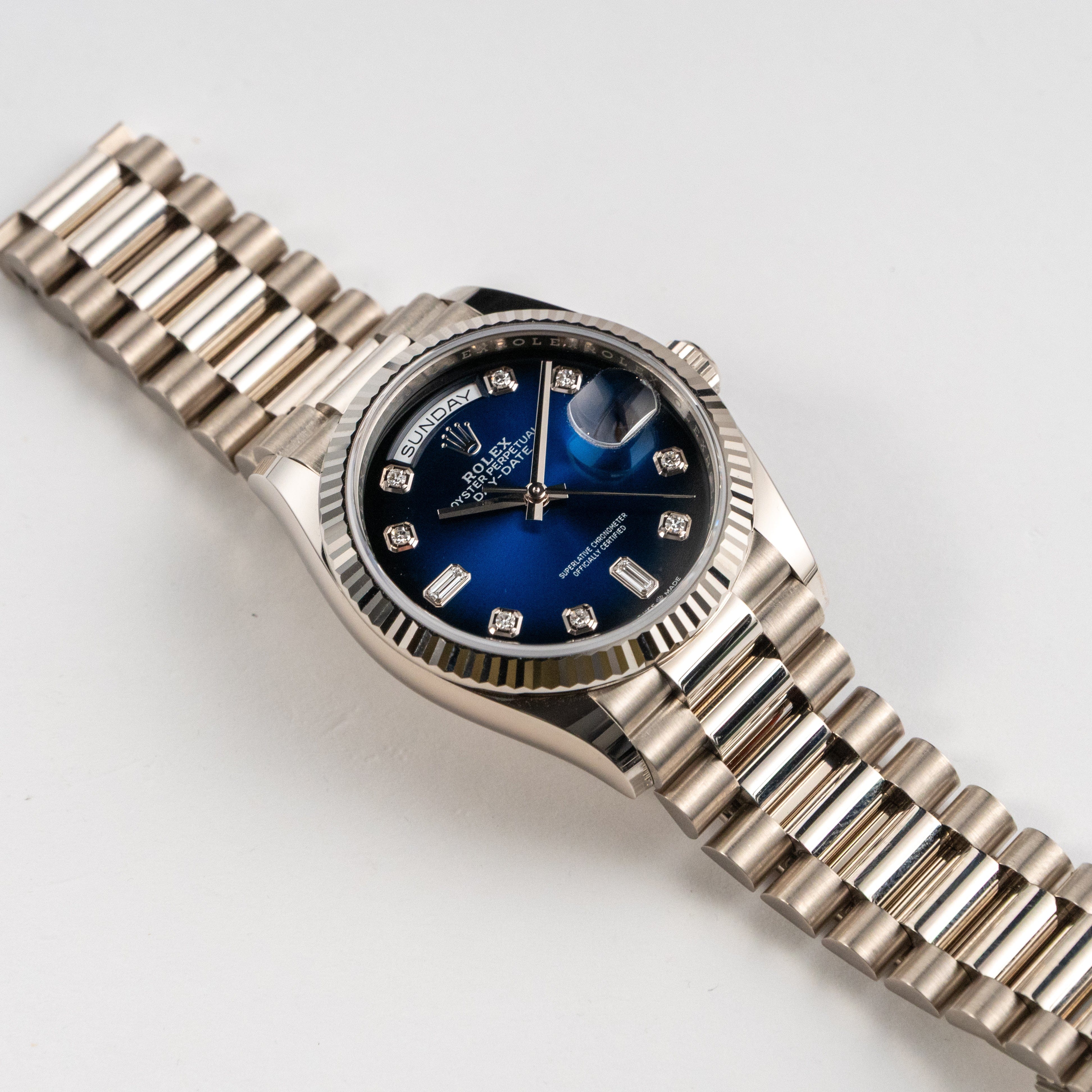 Rolex Day-Date 36 128239 White Gold Blue Ombre Diamond Dial (2023)