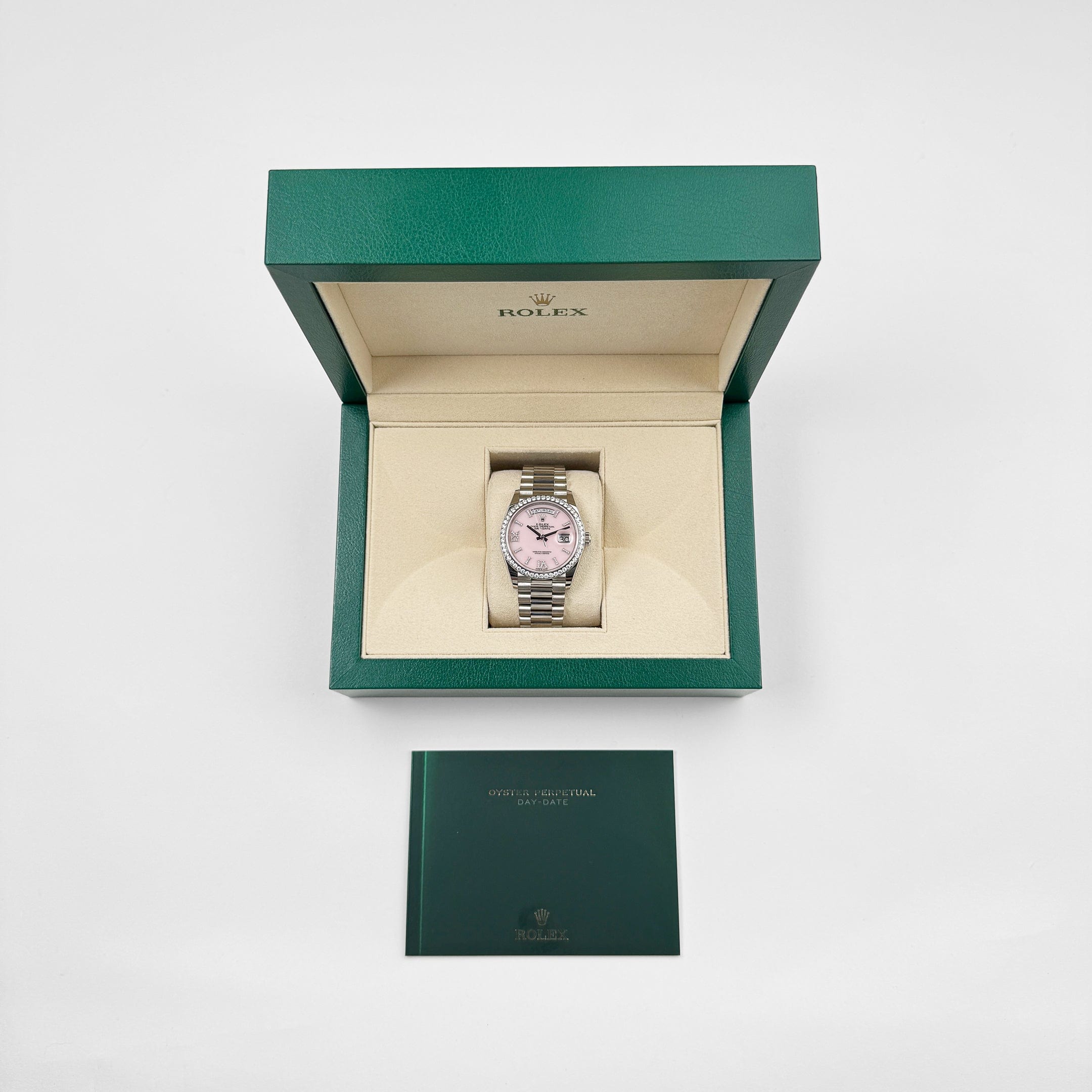 Rolex Day-Date 36 128349RBR White Gold Diamond Bezel Pink Diamond Dial (2020)