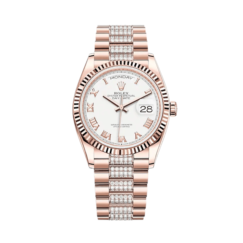Luxury Watch Rolex Day-Date 36 Rose Gold White Dial 128235 Wrist Aficionado
