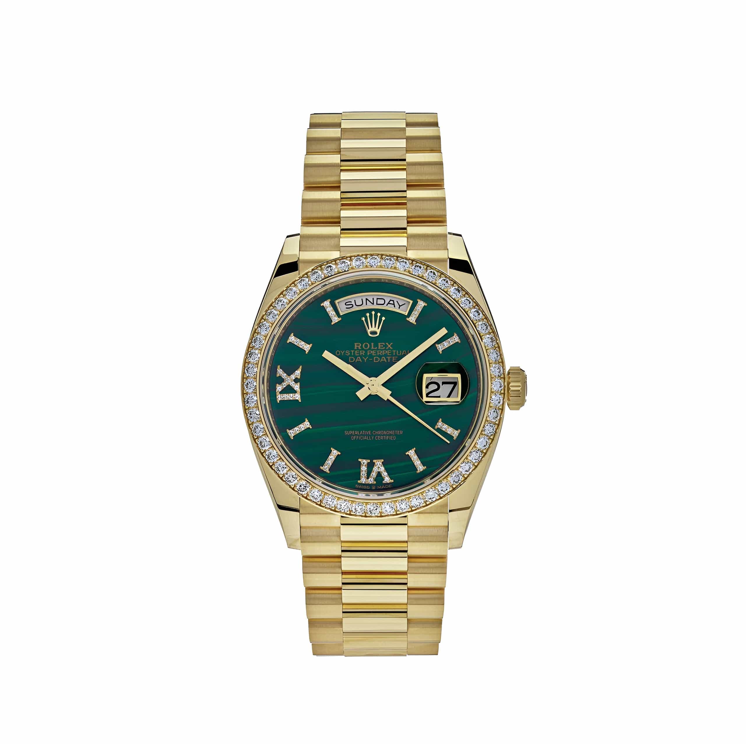 Rolex Day-Date 36 128348RBR Yellow Gold Green Malachite Dial