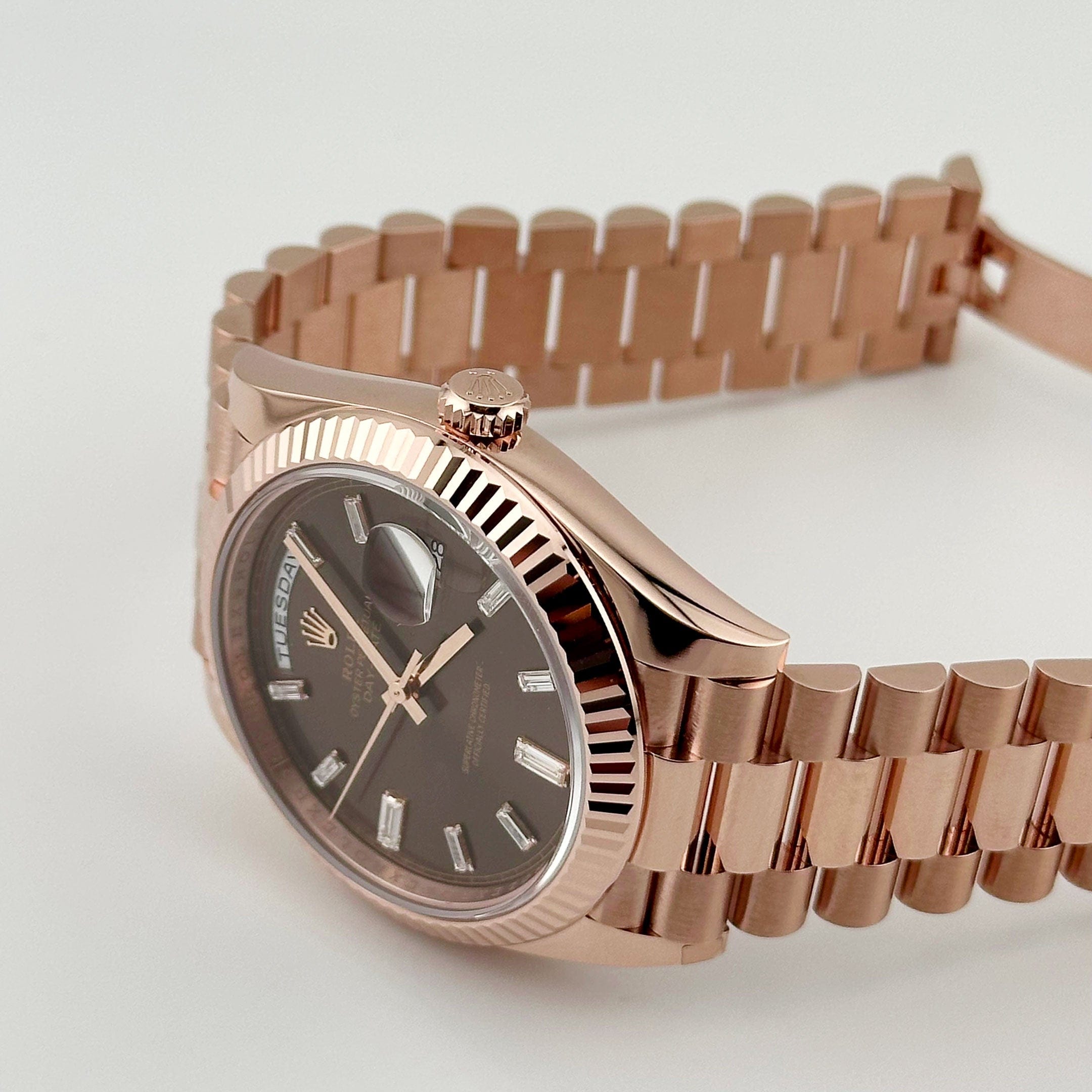 Rolex Day-Date 40 228235 Rose Gold Chocolate Baguette Diamond Dial (2025)