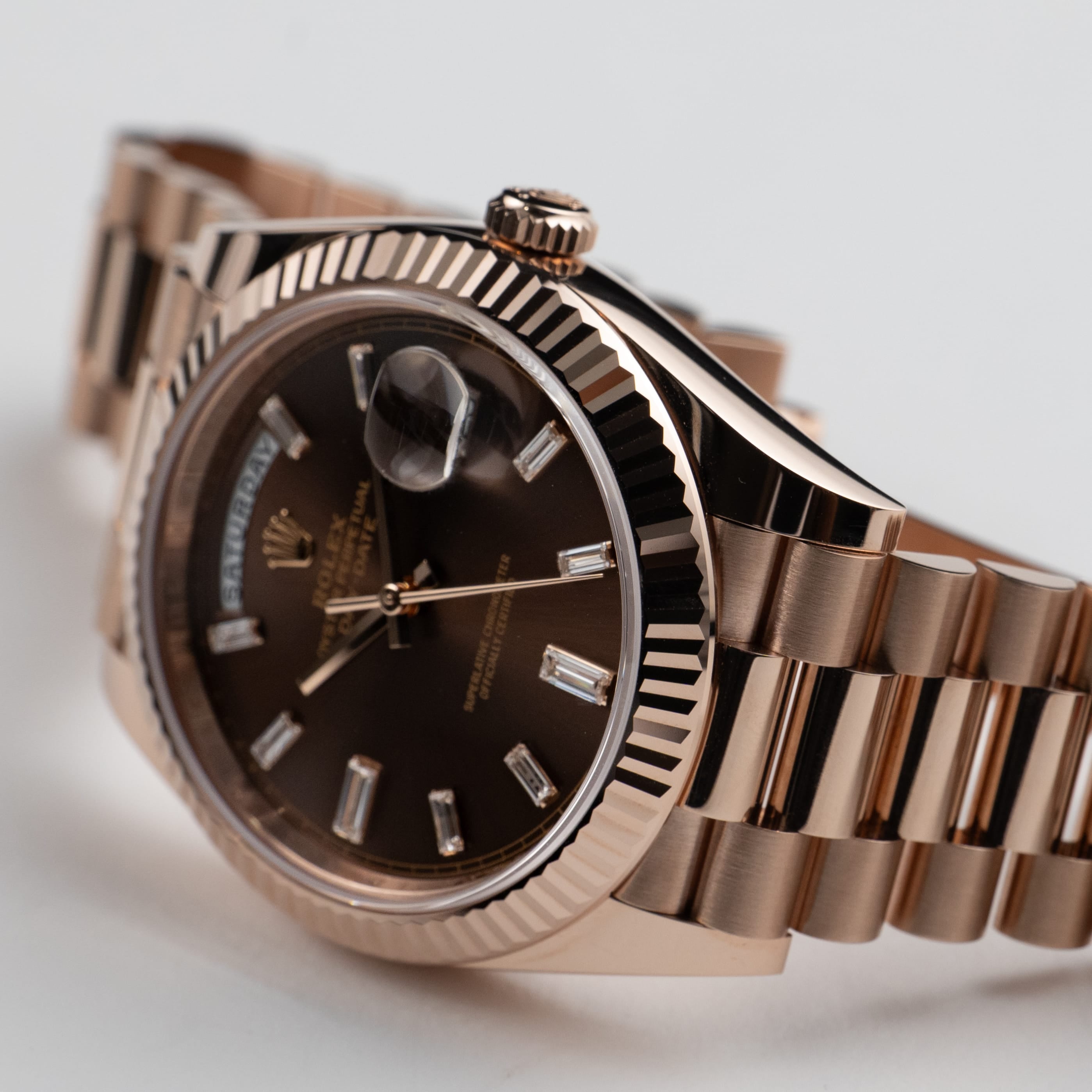 Rolex Day-Date 40 228235 Rose Gold Chocolate Diamond Baguette Dial (2026)
