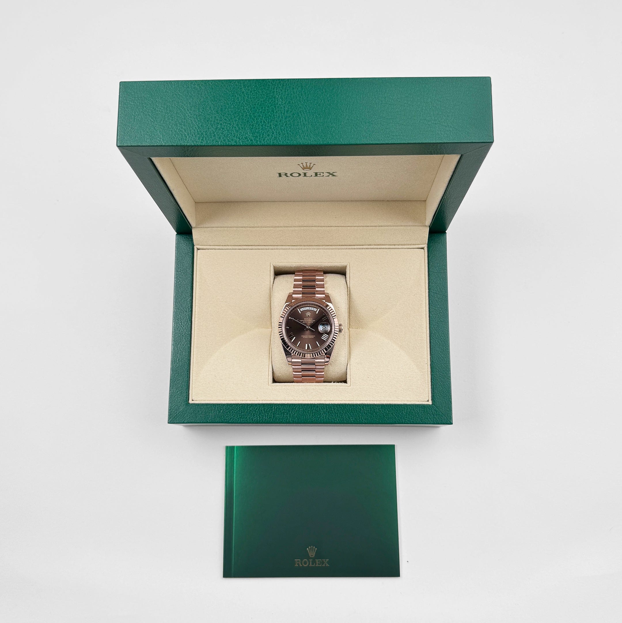 Rolex Day-Date 40 228235 Rose Gold Chocolate Roman Dial (2024)