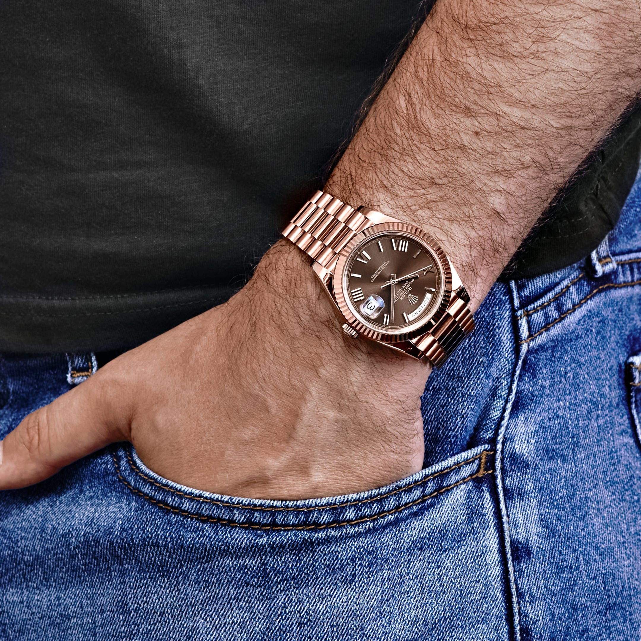 Rolex Day-Date 40 228235 Rose Gold Chocolate Roman Dial (2024)