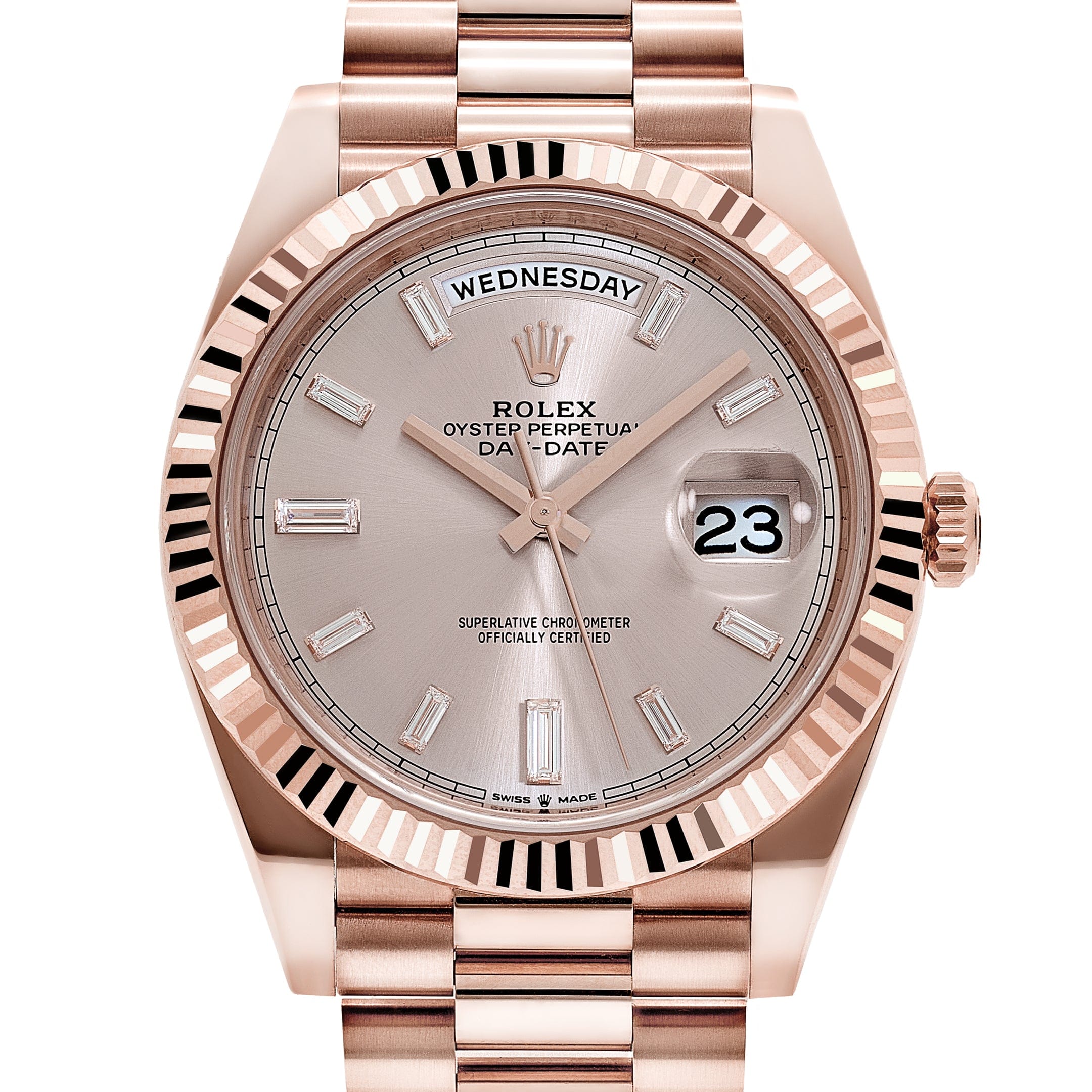 Rolex Day-Date 40 228235 Rose Gold Sundust Diamond Baguette Dial (2024)