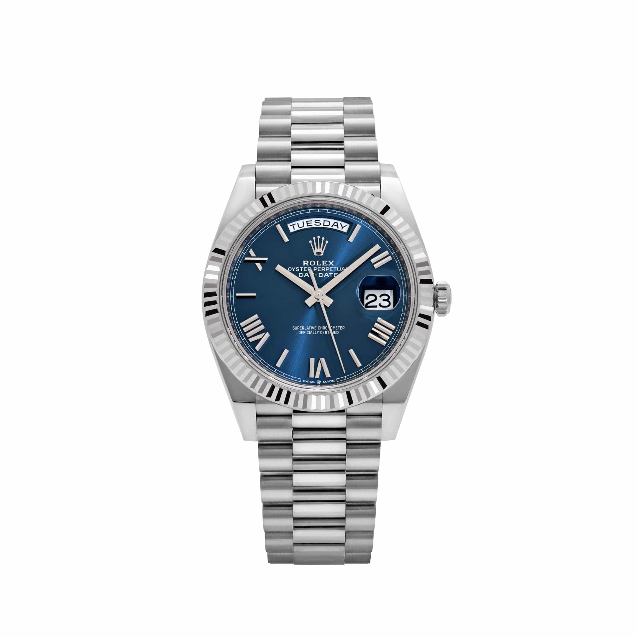 Rolex Day-Date 40 228239 White Gold Blue Ombre Roman Numeral Dial (2025)