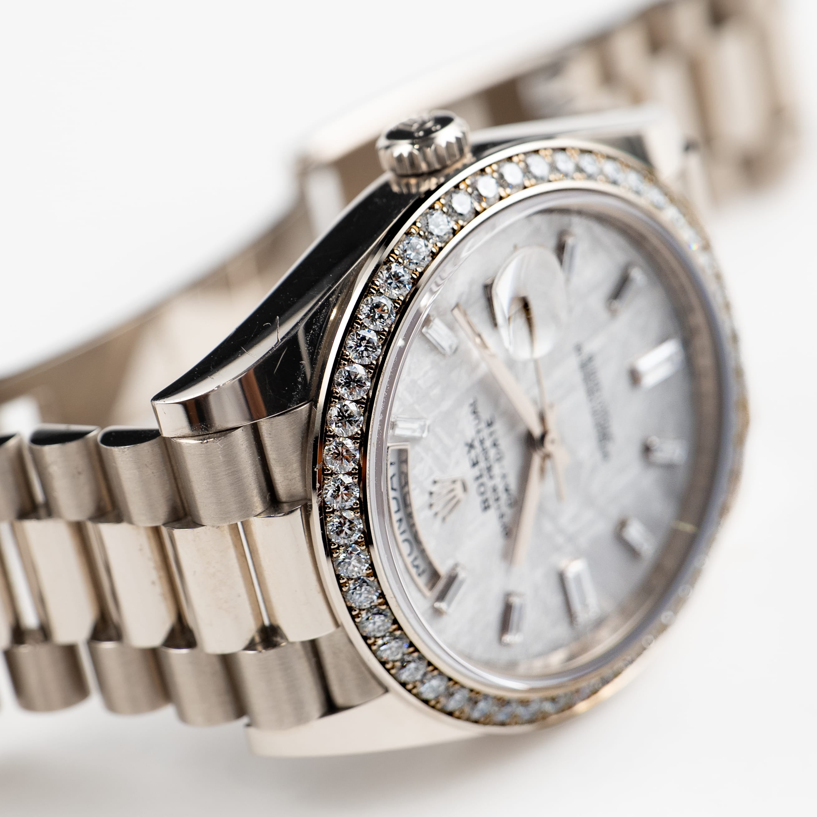 Rolex Day-Date 40 228349RBR White Gold Meteorite Dial Diamond Set (2022)