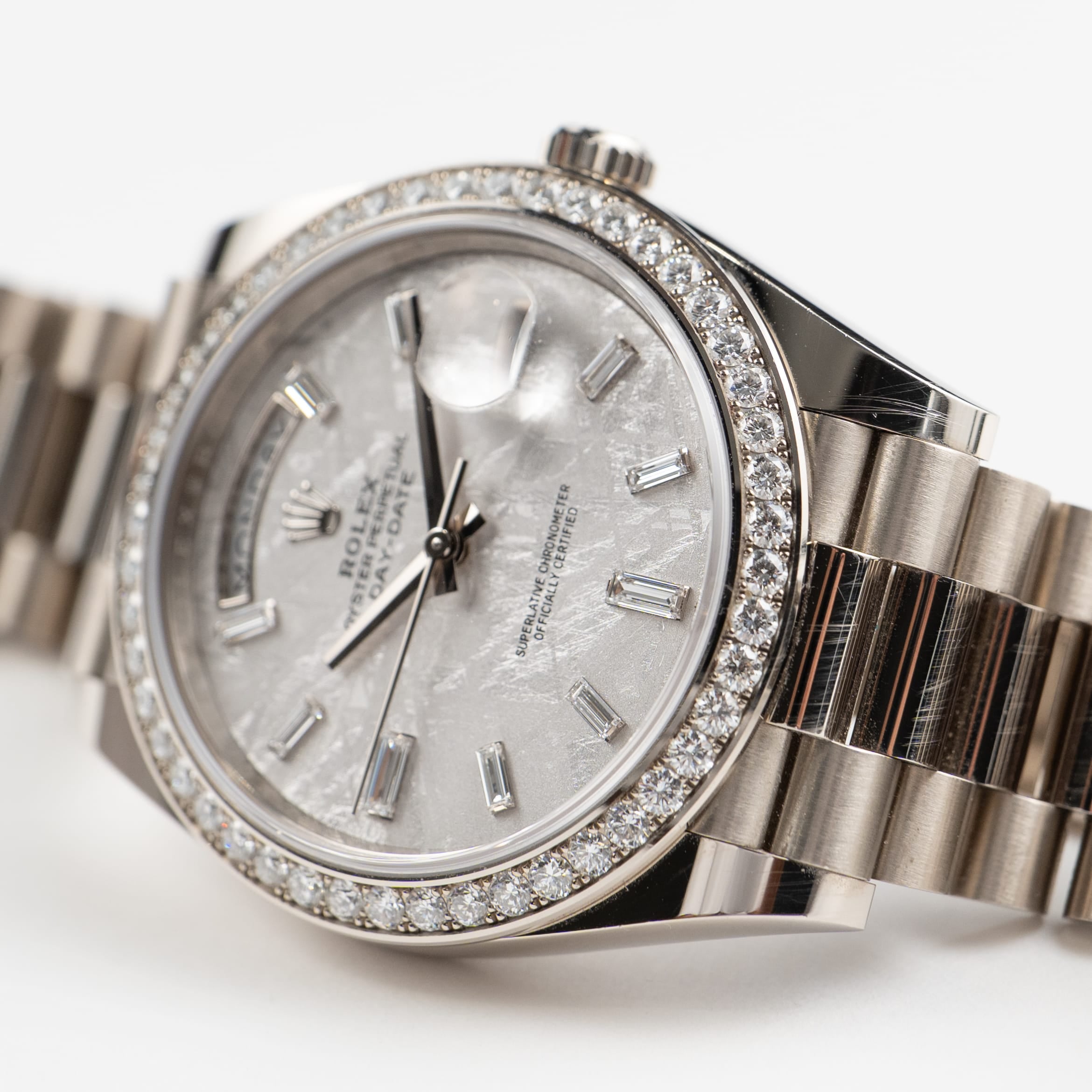 Rolex Day-Date 40 228349RBR White Gold Meteorite Dial Diamond Set (2022)