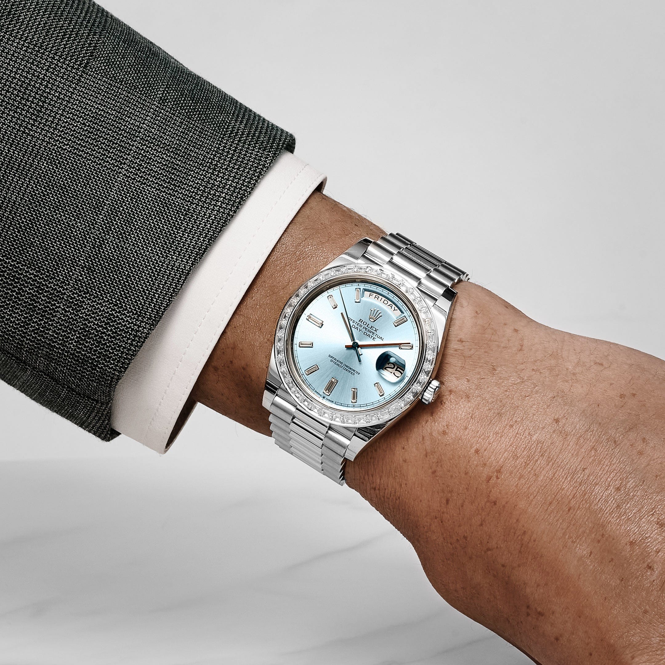 Rolex Day-Date 40 228396TBR Platinum Diamond Bezel Ice Blue Diamond Dial (2017)