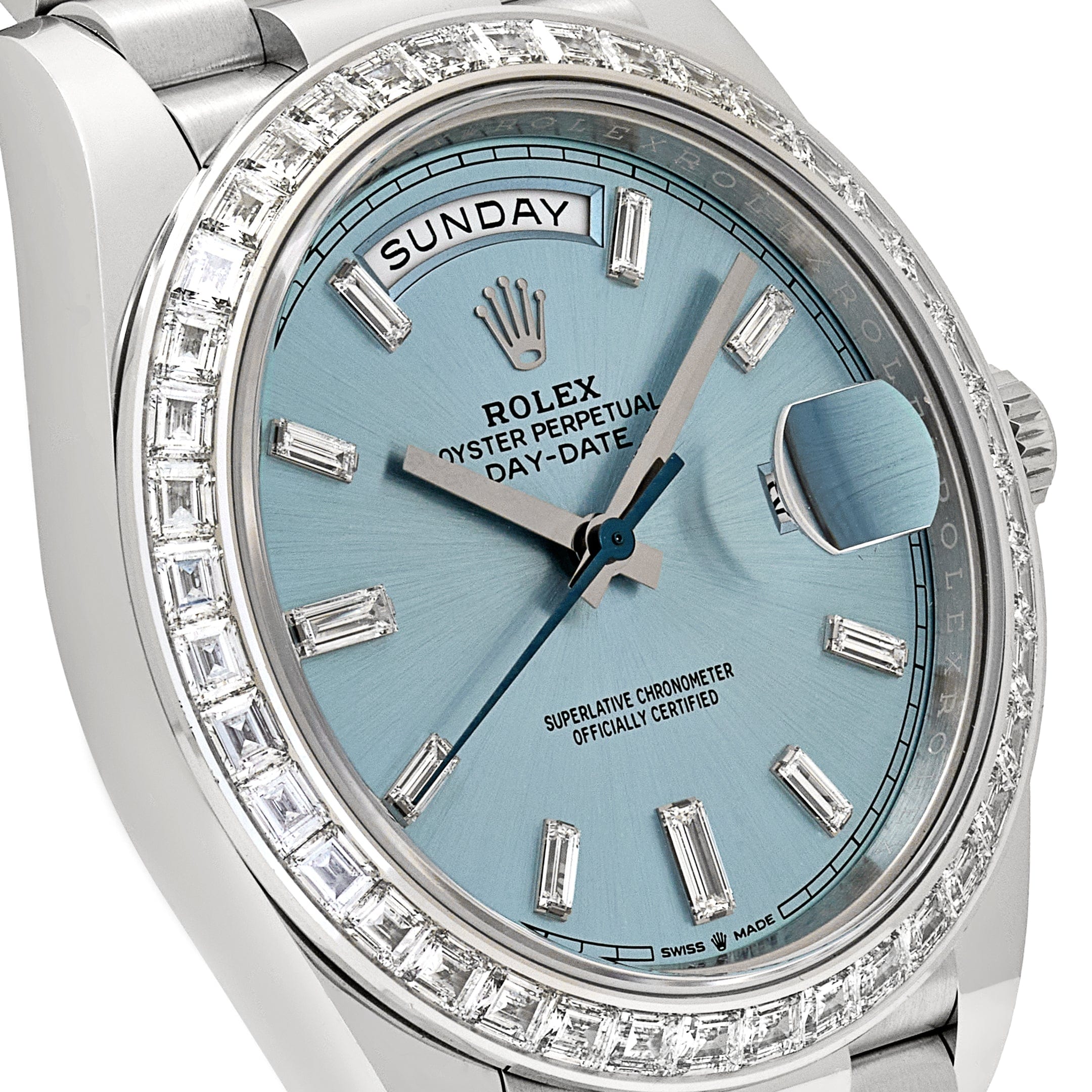 Rolex Day-Date 40 228396TBR Platinum Diamond Bezel Ice Blue Diamond Dial