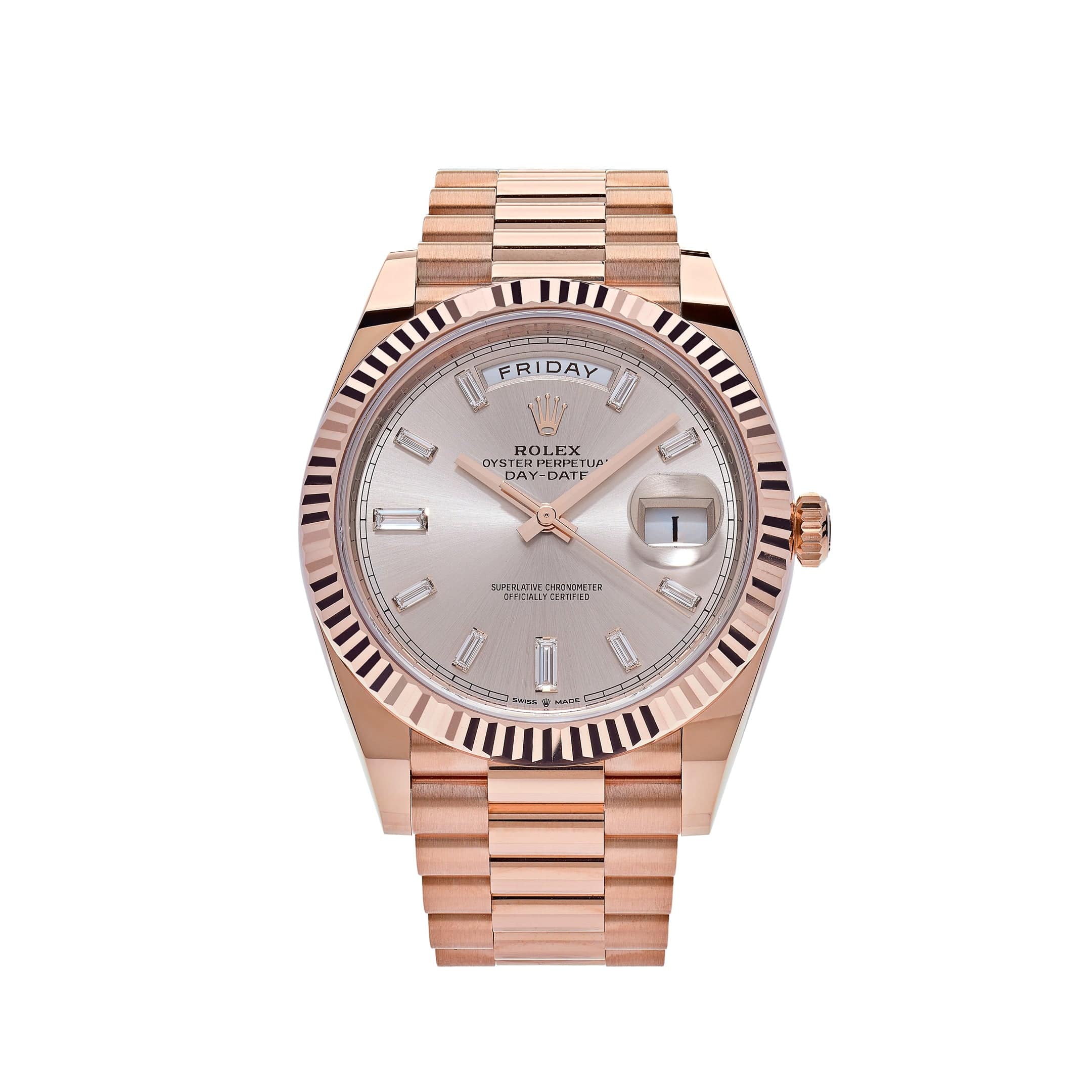 Luxury Watch Rolex Day-Date 40 Everose Gold Sundust Diamond Dial 228235 Wrist Aficionado