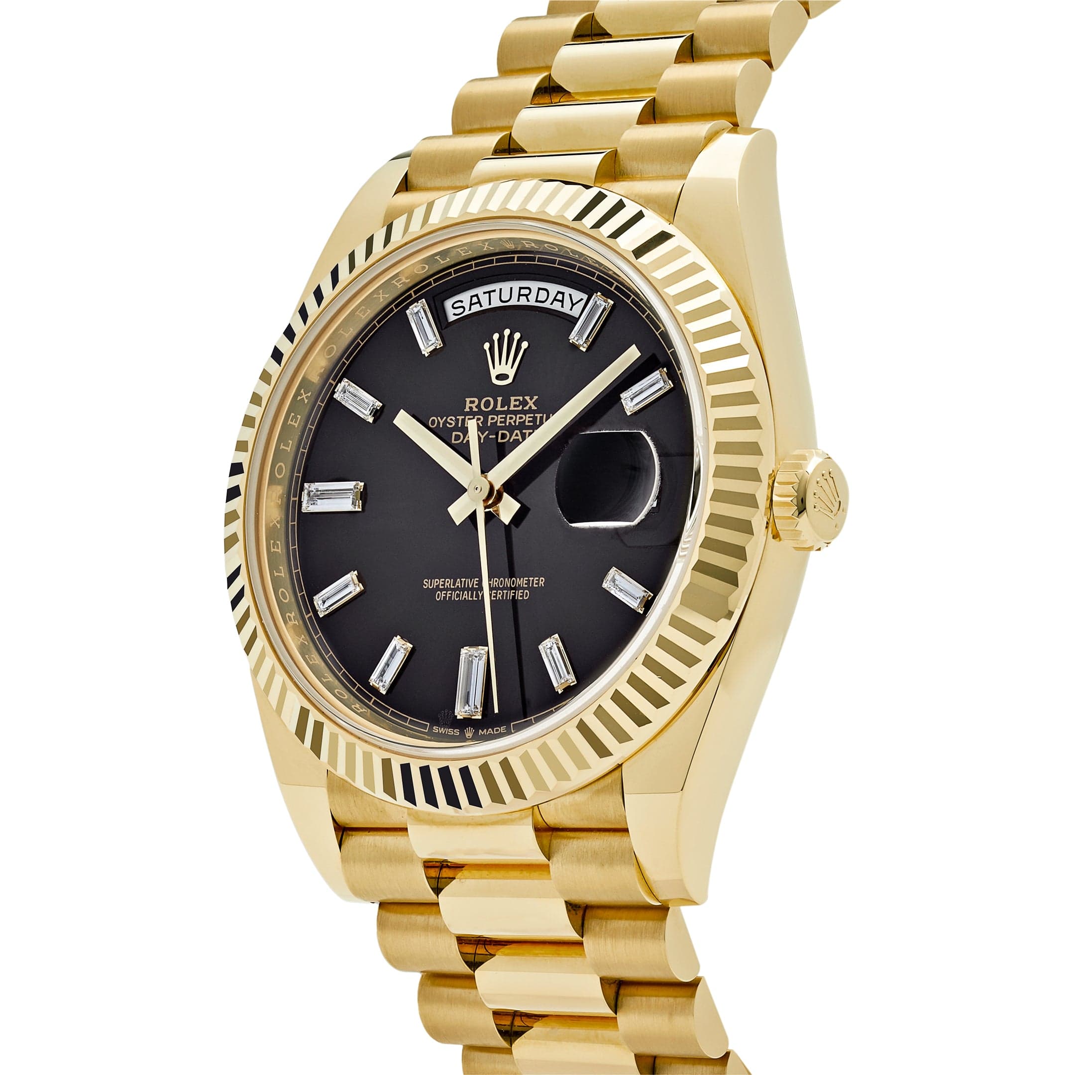Luxury Watch Rolex Day-Date 40 Yellow Gold Black Diamond Dial 228238 Wrist Aficionado