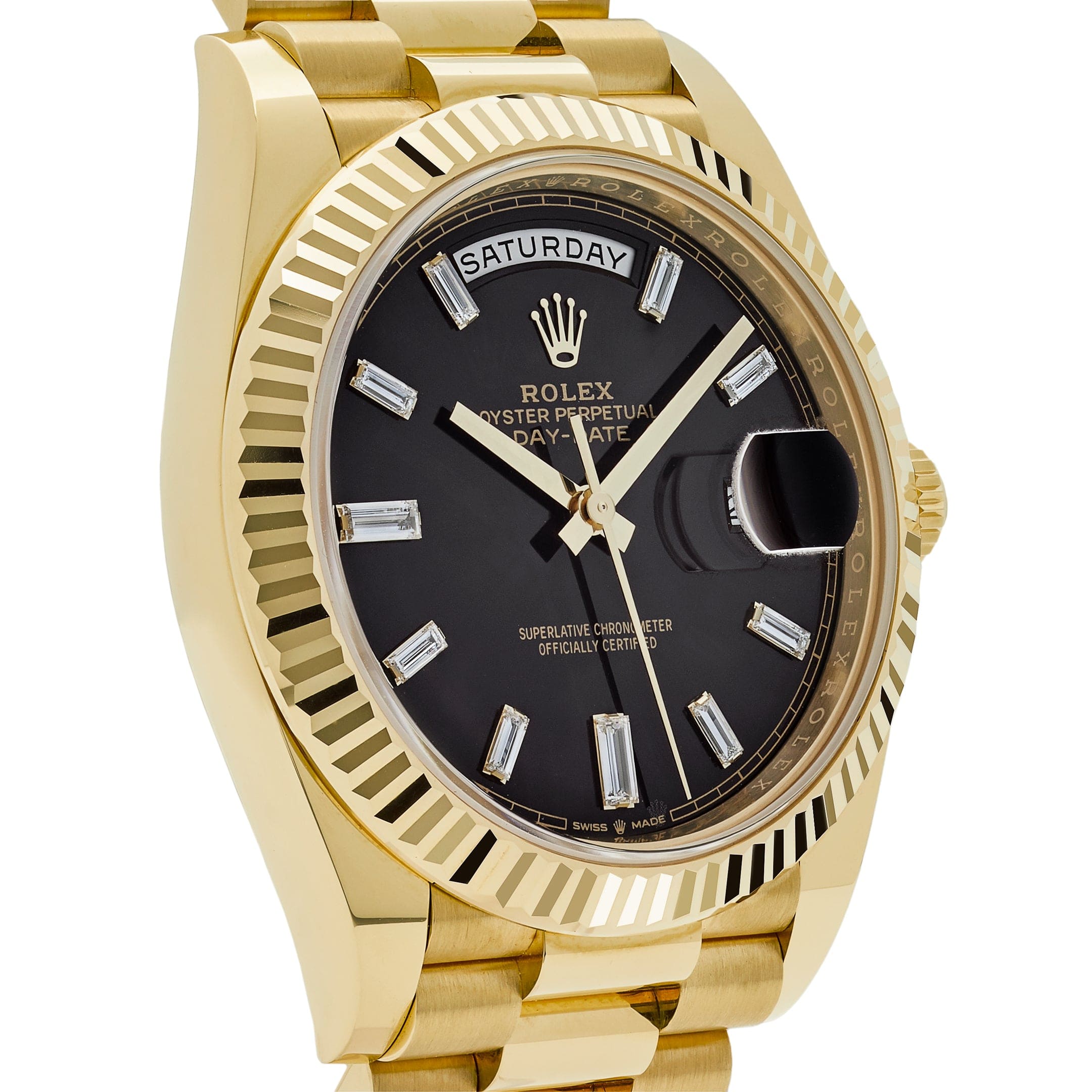 Luxury Watch Rolex Day-Date 40 Yellow Gold Black Diamond Dial 228238 Wrist Aficionado