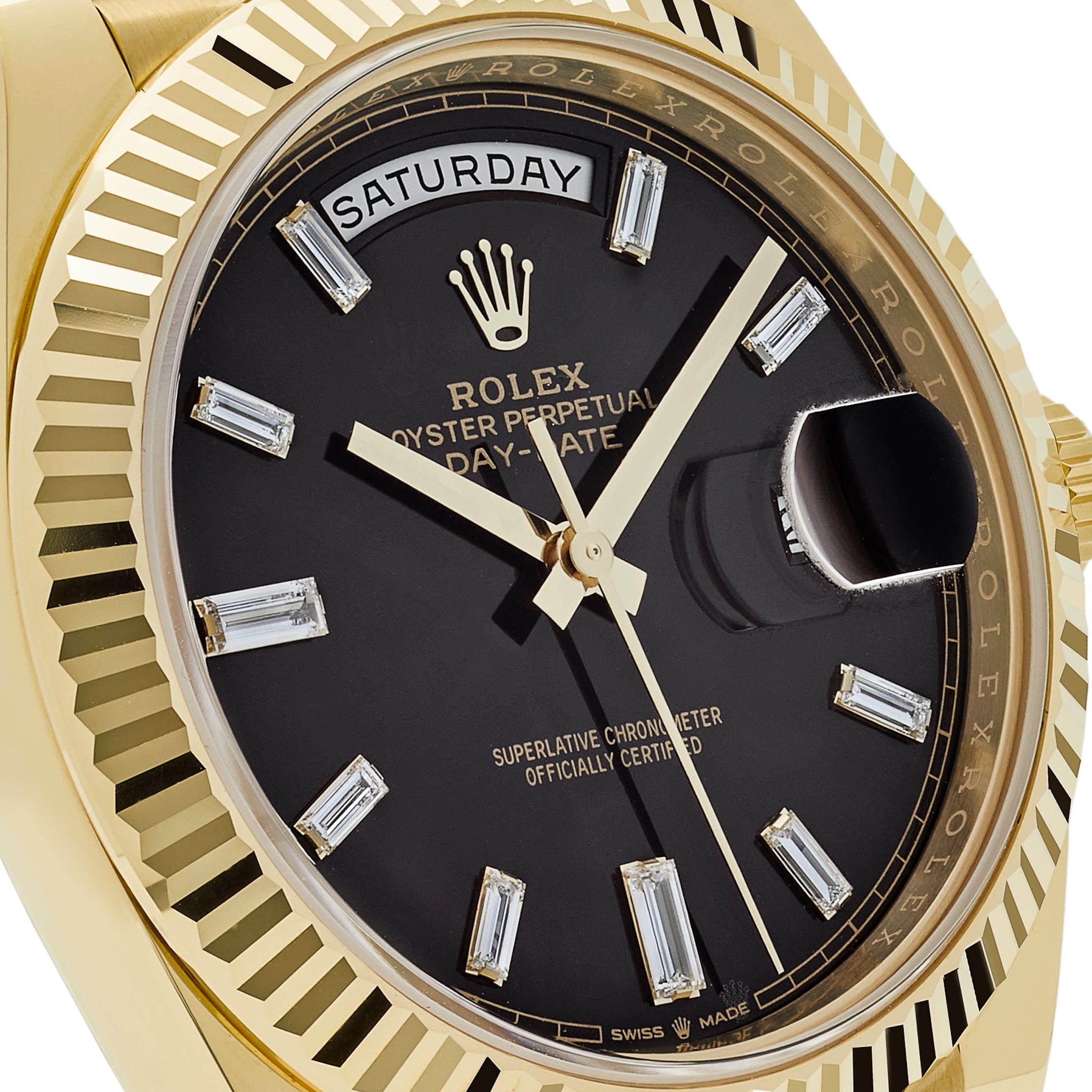 Luxury Watch Rolex Day-Date 40 Yellow Gold Black Diamond Dial 228238 Wrist Aficionado