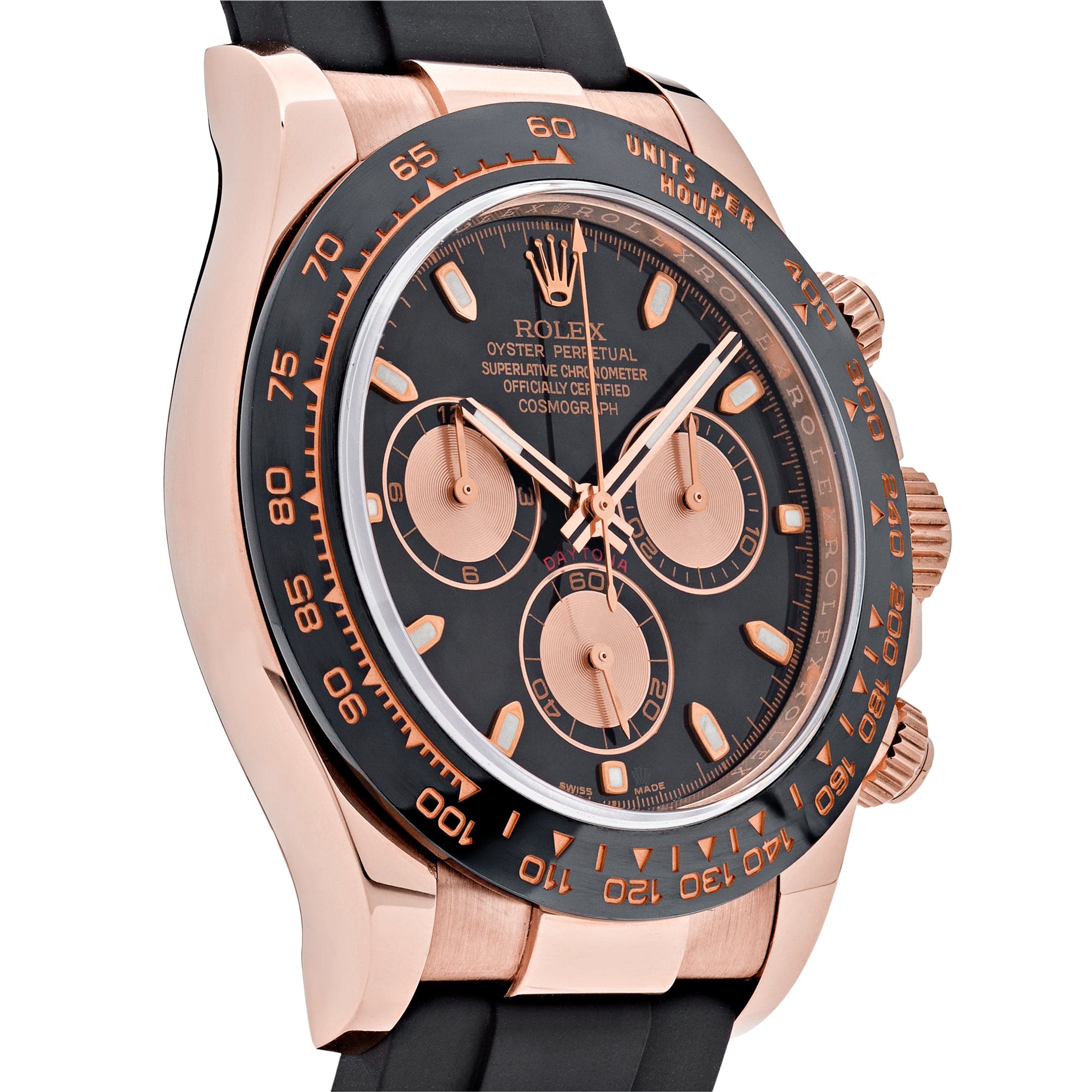 Luxury Watch Rolex Daytona Rose Gold Black & Pink Dial Rubber Strap 116515LN Wrist Aficionado