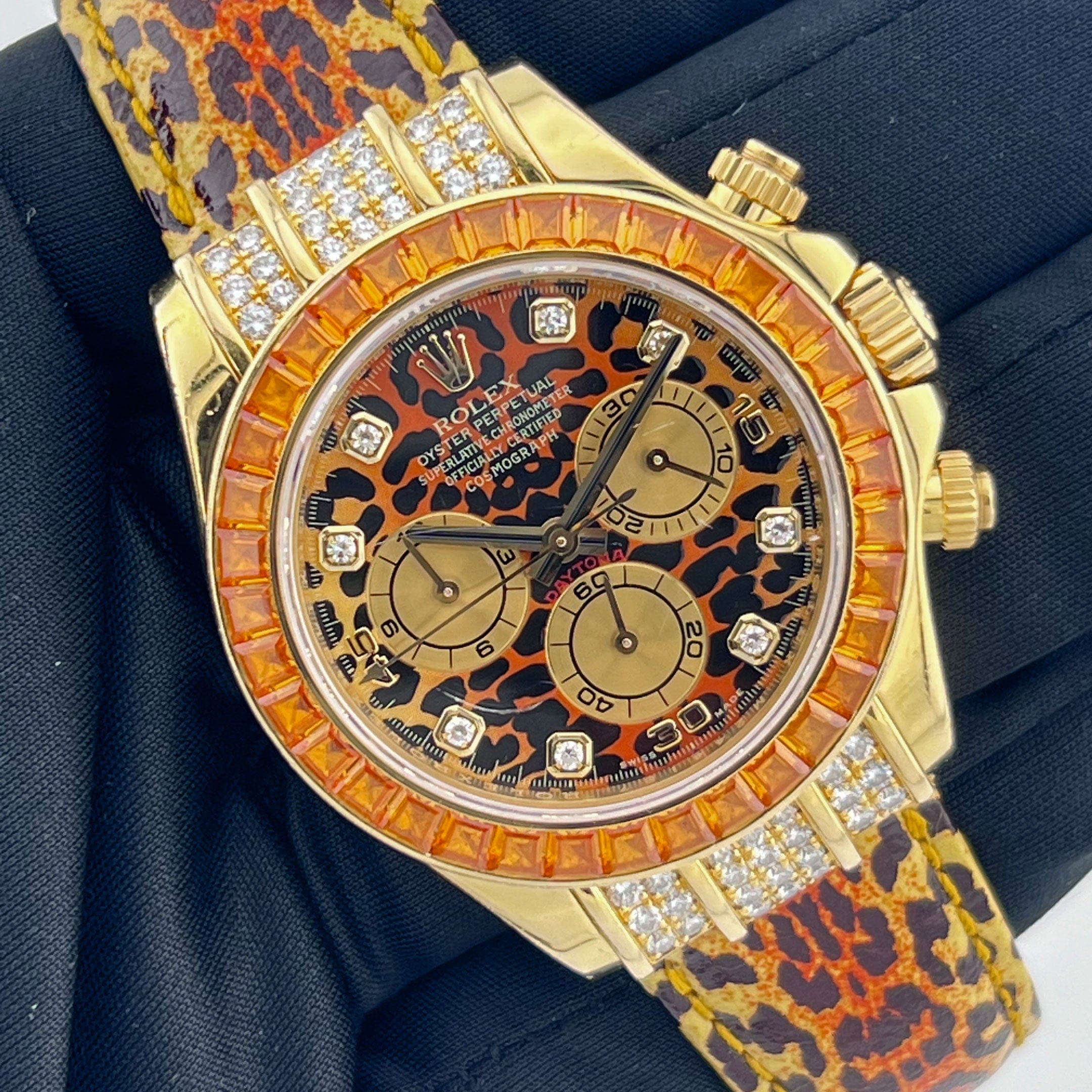 Rolex Daytona 116598SACO Yellow Gold 'Leopard' Diamond Dial Cognac Sapphire Bezel (2008)