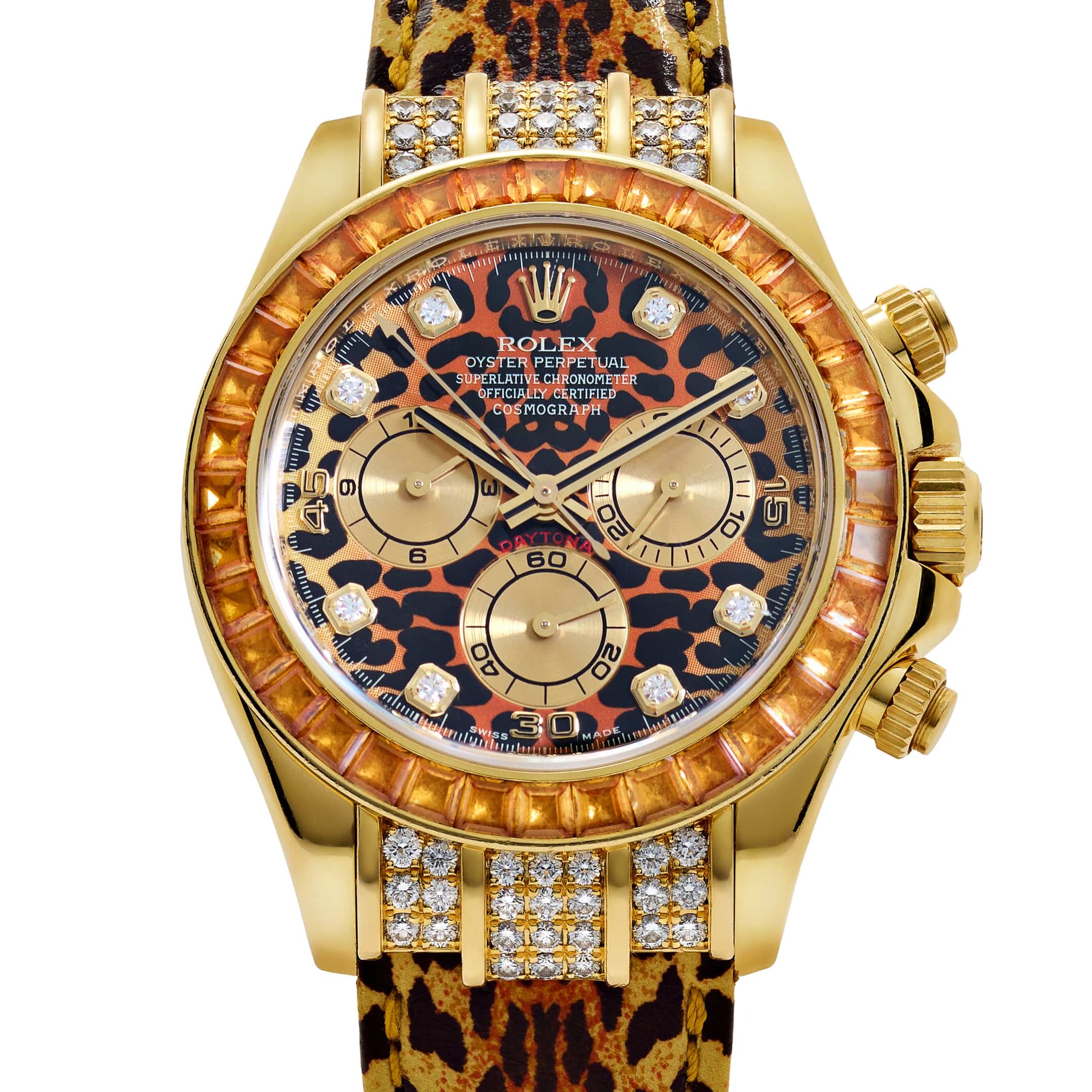 Rolex Daytona 116598SACO Yellow Gold 'Leopard' Diamond Dial Cognac Sapphire Bezel (2008)