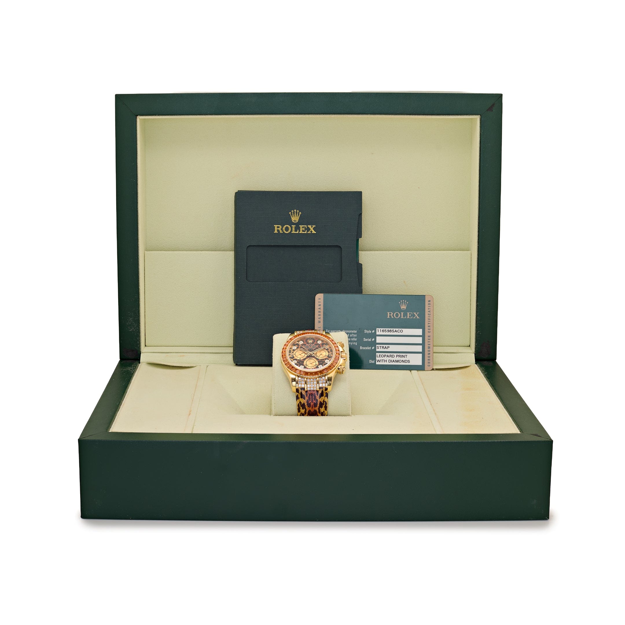 Rolex Daytona 116598SACO Yellow Gold 'Leopard' Diamond Dial Cognac Sapphire Bezel (2008)