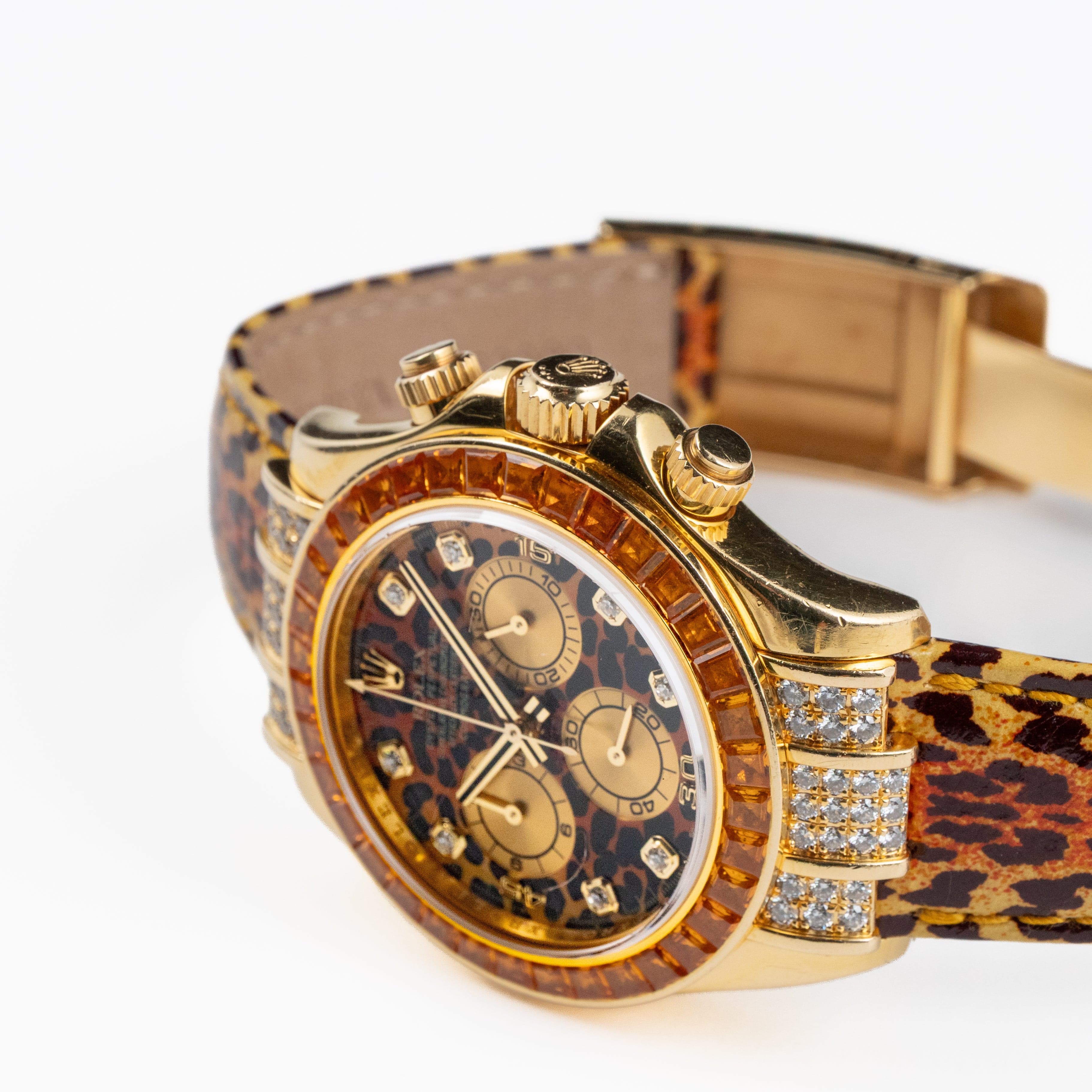 Rolex Daytona 116598SACO Yellow Gold 'Leopard' Diamond Dial Cognac Sapphire Bezel (2008)