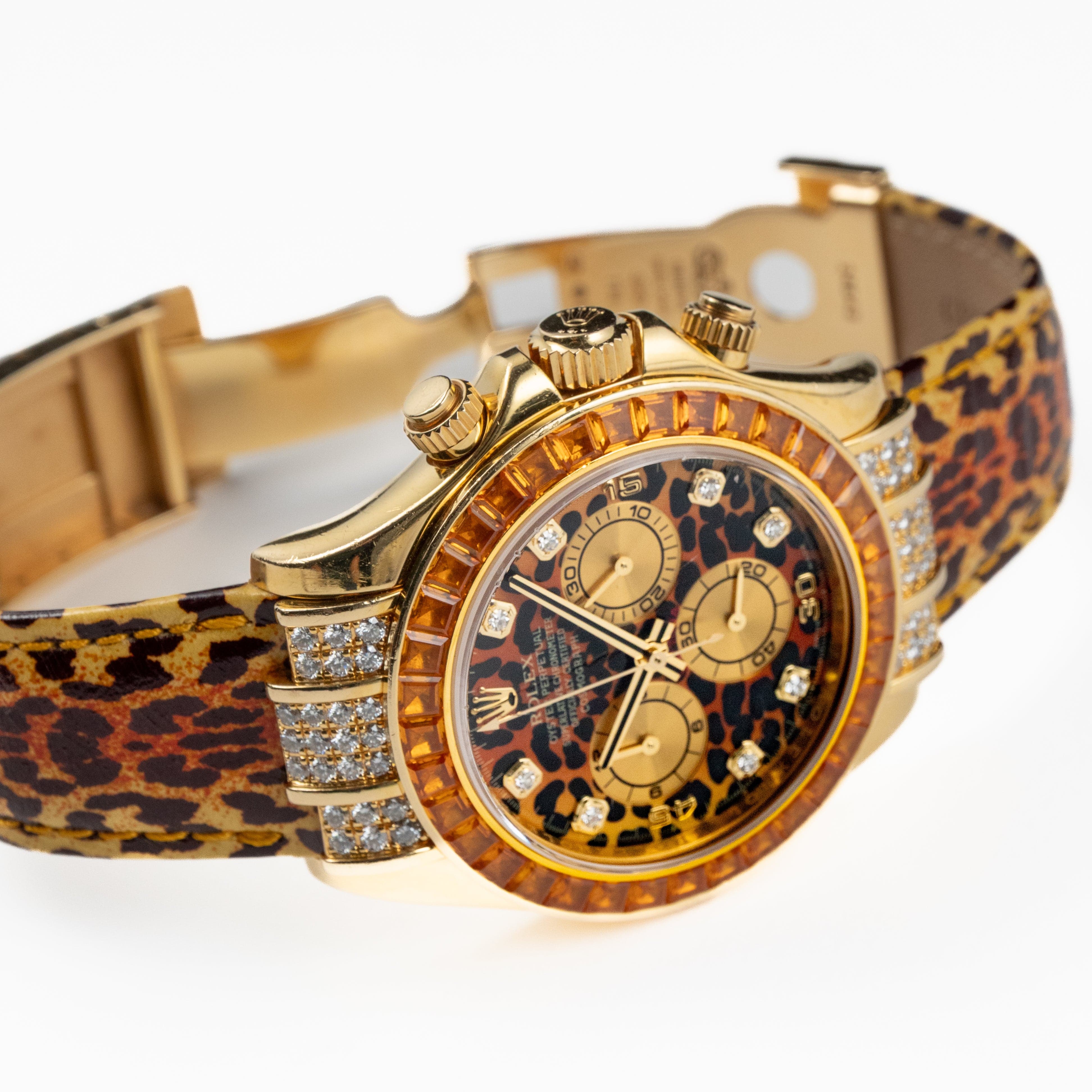 Rolex Daytona 116598SACO Yellow Gold 'Leopard' Diamond Dial Cognac Sapphire Bezel (2008)