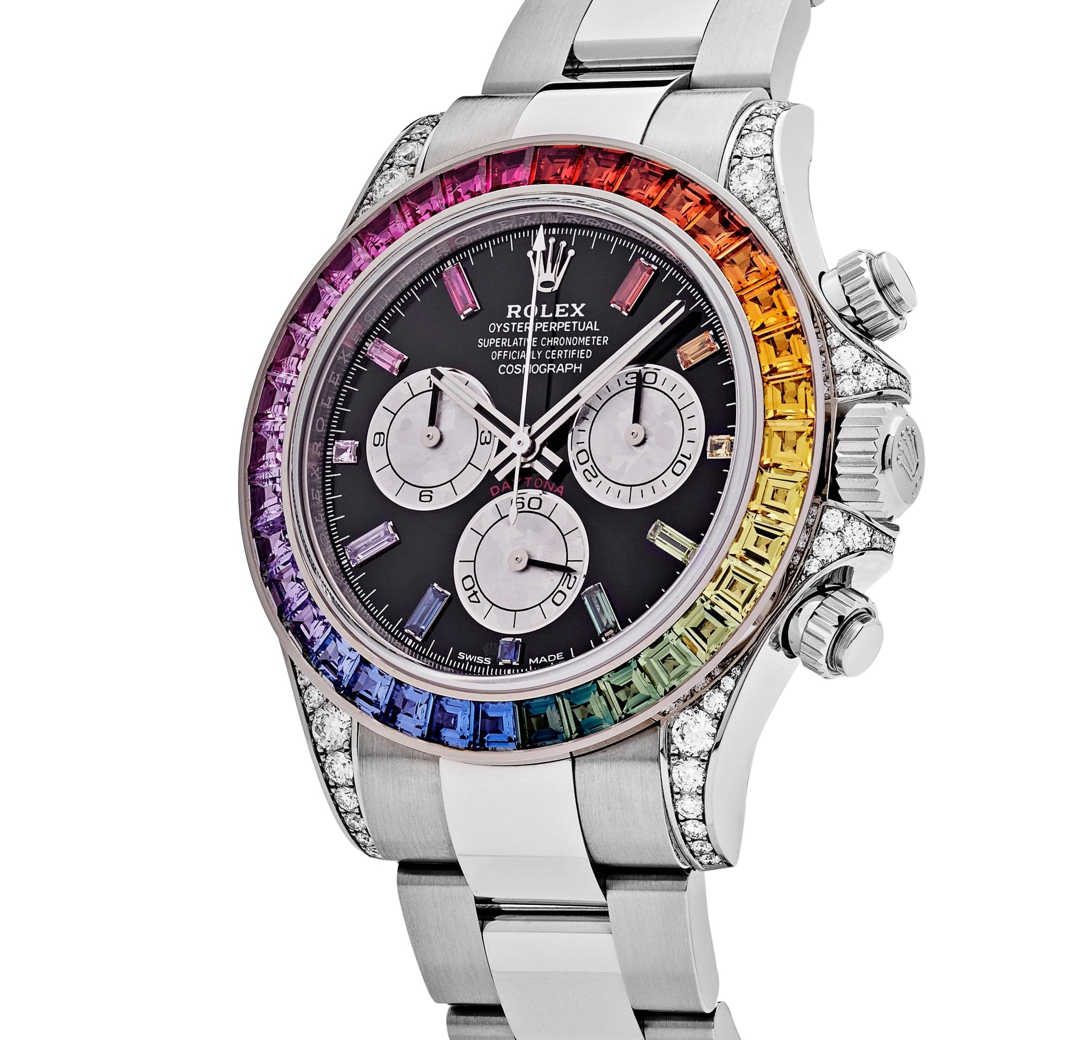 Rolex Daytona White Gold Rainbow Bezel Black Dial 116599RBOW