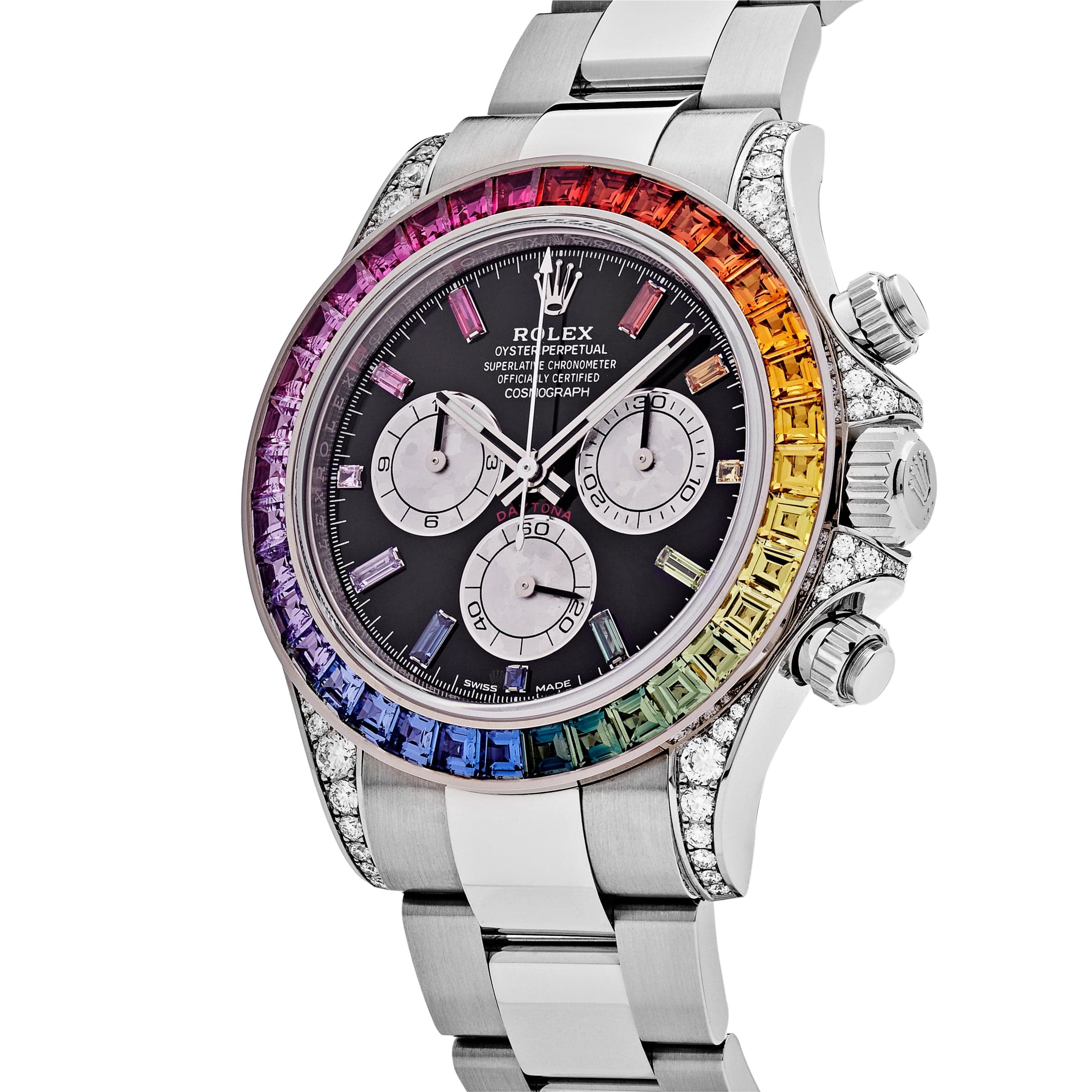 Rolex Daytona White Gold Rainbow Bezel Black Dial 116599RBOW