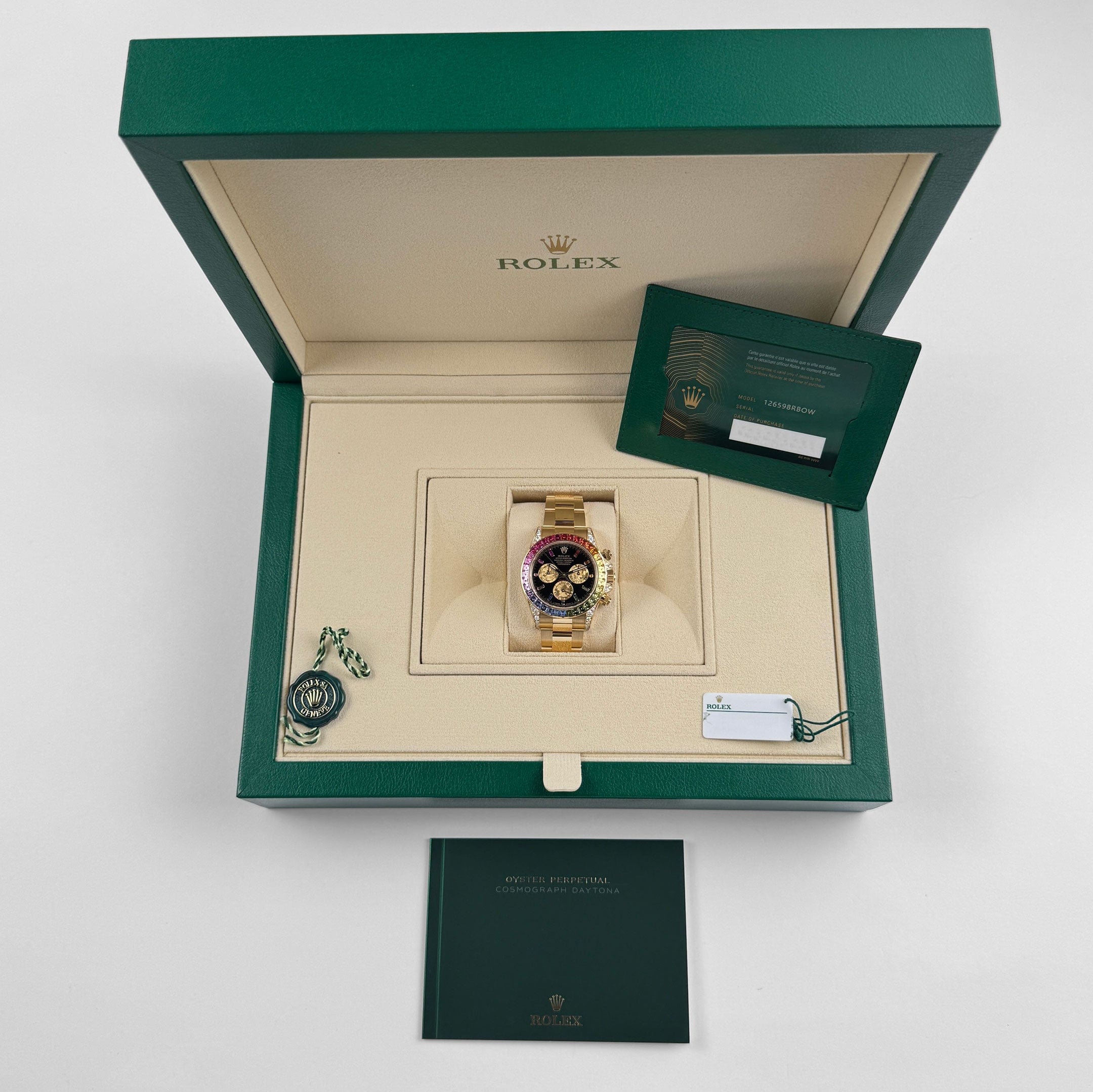 Rolex Daytona 126598RBOW 'Rainbow' Yellow Gold Black Dial Sapphire Bezel (2025)