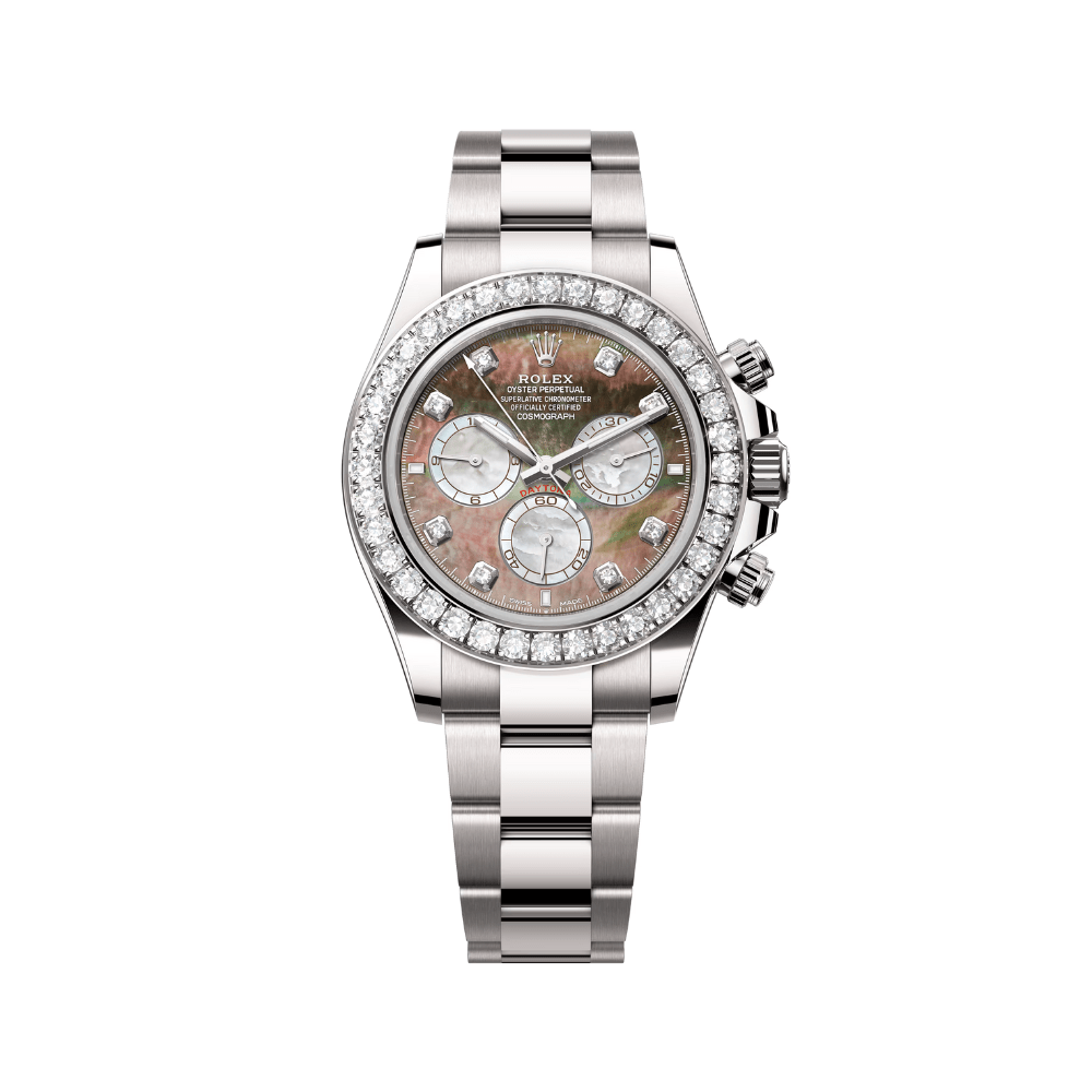 Rolex Daytona Cosmograph 126579RBR White Gold Mother of Pearl Dial Diamond Bezel