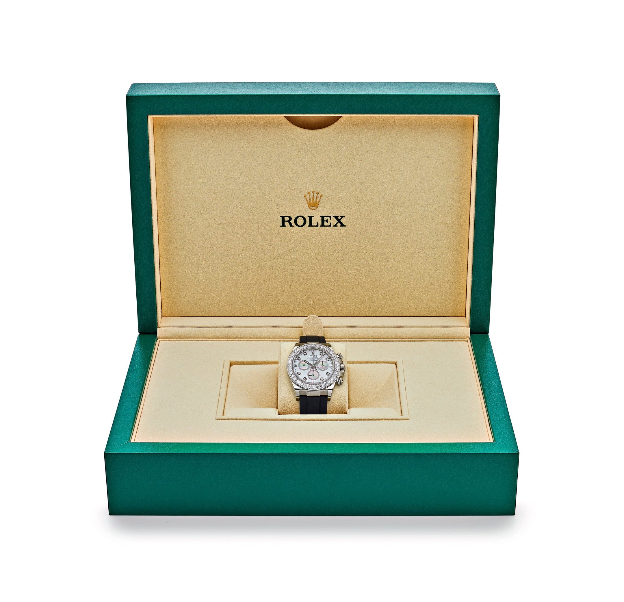 Rolex Daytona Cosmograph 126589RBR White Gold Mother of Pearl Dial Diamond Bezel