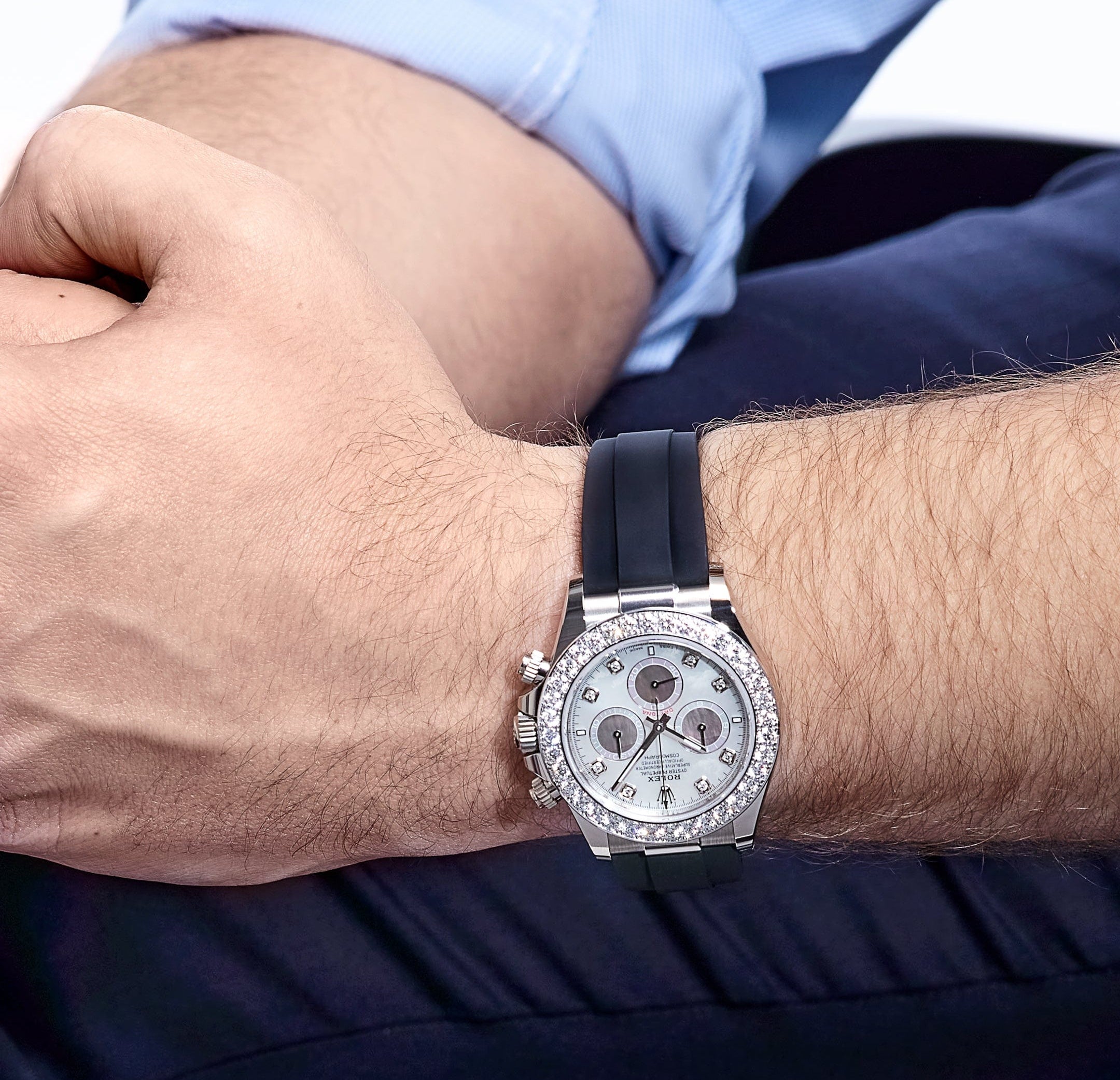 Rolex Daytona Cosmograph 126589RBR White Gold Mother of Pearl Dial Diamond Bezel