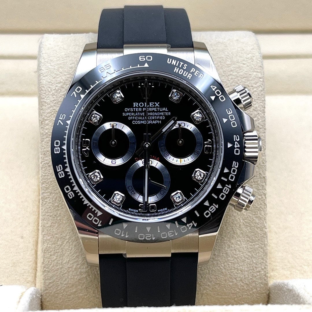 Luxury Watch Rolex Daytona White Gold Black Diamond Dial 116519LN Wrist Aficionado