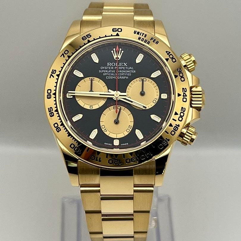 Luxury Watch Rolex Daytona Yellow Gold 'Paul Newman' Black & Gold Dial 116508 Wrist Aficionado