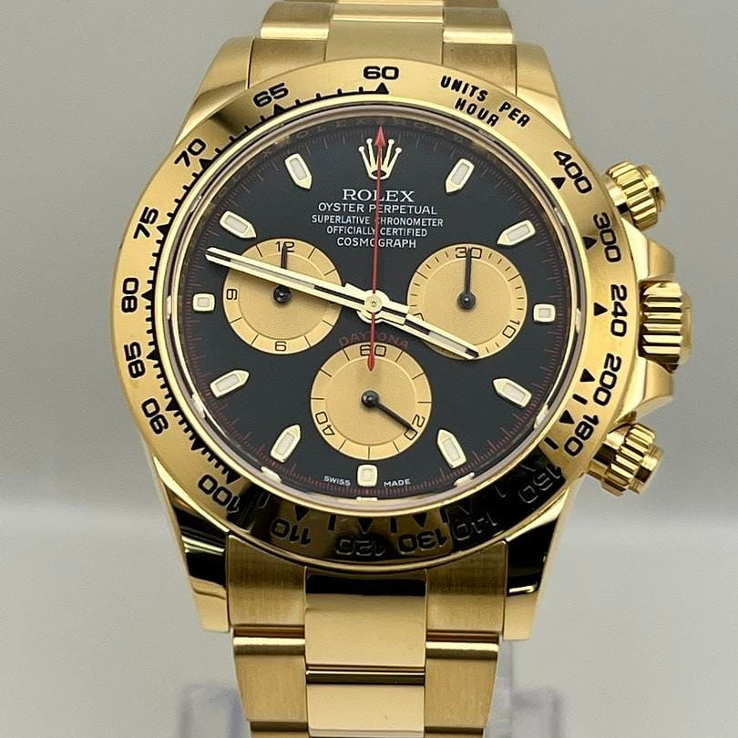 Luxury Watch Rolex Daytona Yellow Gold 'Paul Newman' Black & Gold Dial 116508 Wrist Aficionado